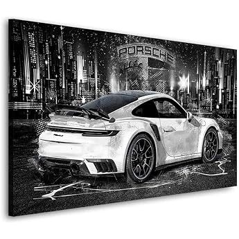 Kunstgestalten24 Canvas Wall Picture Car Porsche 911 Turbo Abstract Black City Art Print Room and Wall Decoration Plus Sizes