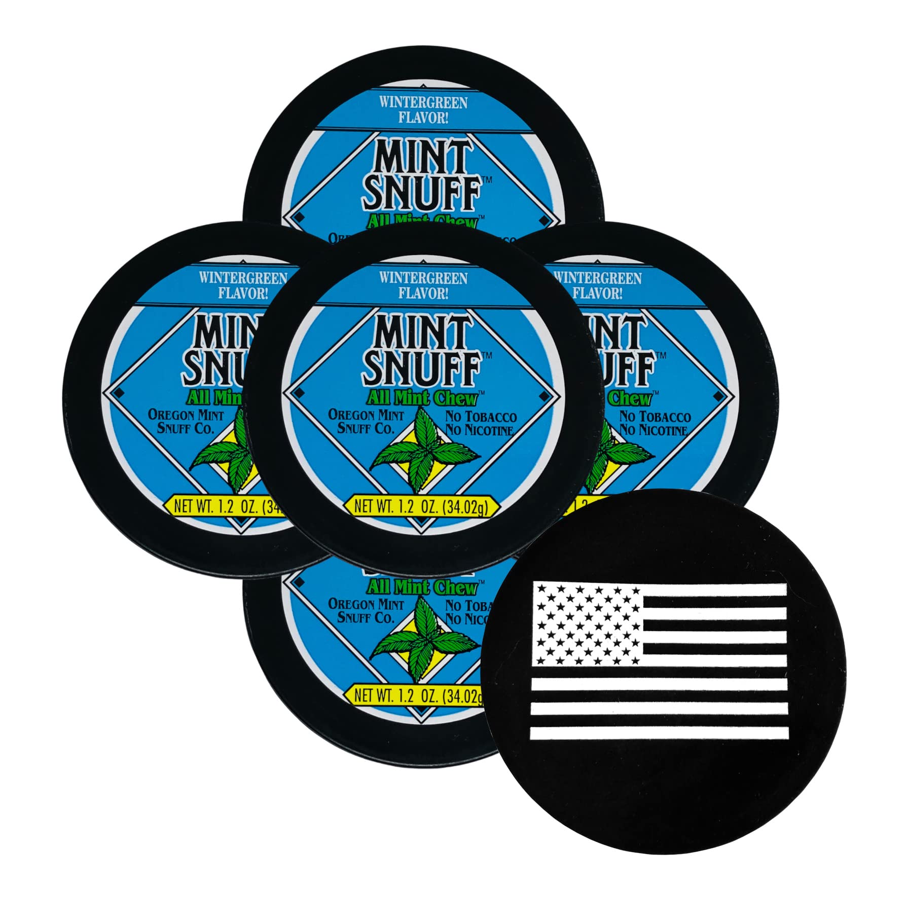 Oregon Mint Snuff Wintergreen 5 Cans with DC Crafts Nation Skin Can Cover - US Flag