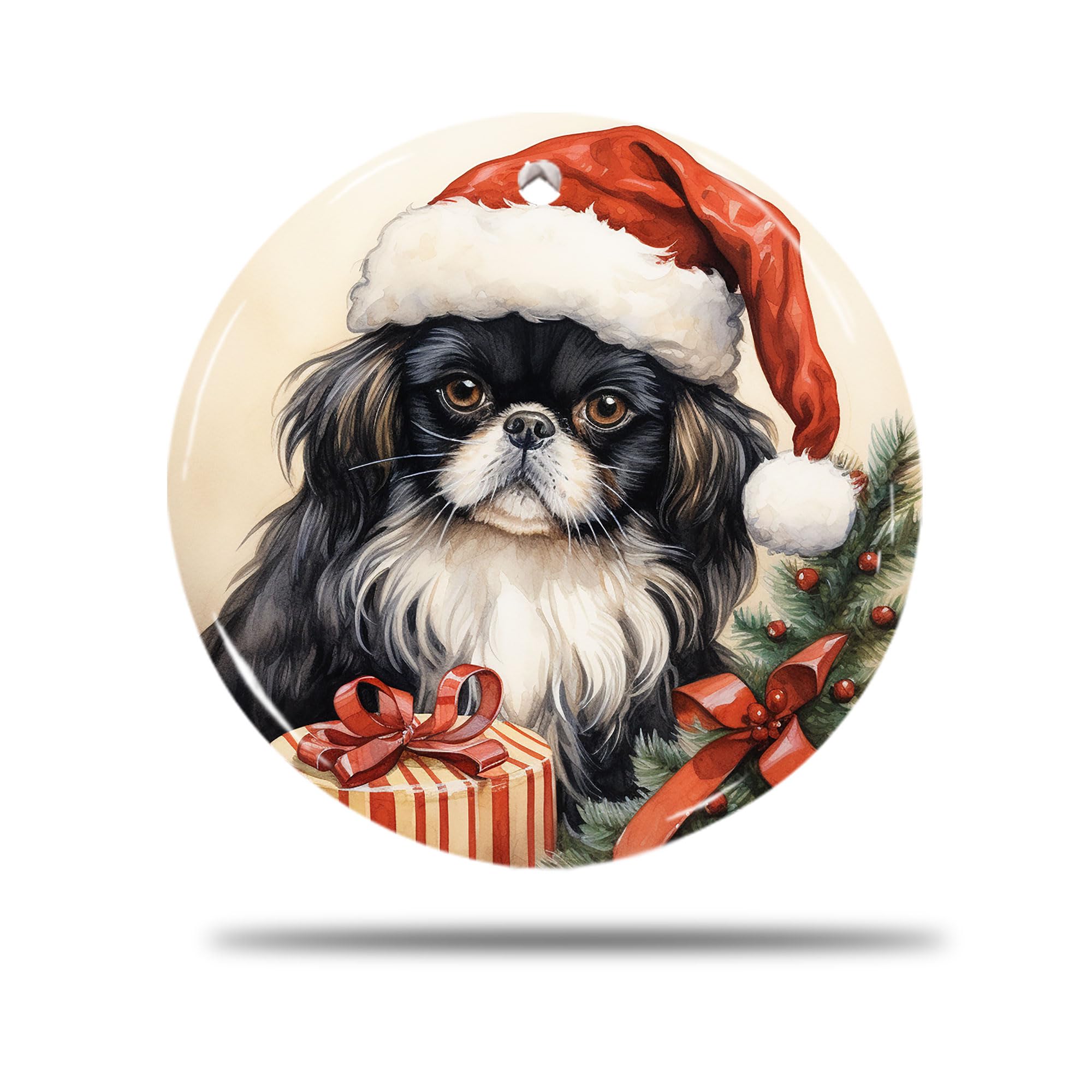 Zishenghuodianzishangwuyouxiangongsi Ceramic Christmas Ornaments, 7.3Cm Japanese Chin Dog Pattern 3D Hanging Decorations Ceramics Ornaments Ceramics Christmas Tree Decorations For Family Party Indoor