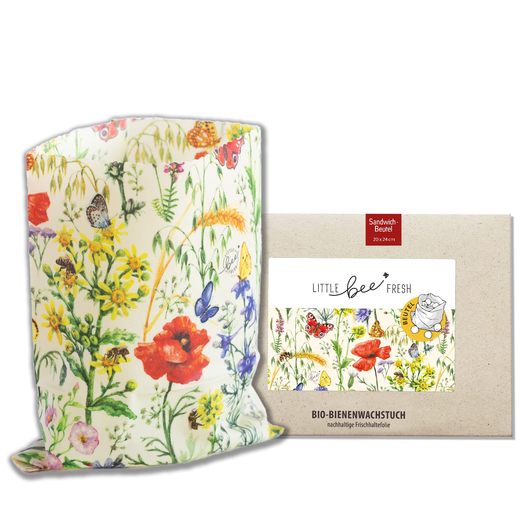 Little Bee Fresh Bee Dream Organic Beeswax Cloth Sandwich Bag From Germany - Keeps Food Natural, Beautiful And Plastic-Free Handmade From Organic Raw Materials (Bee Dream)