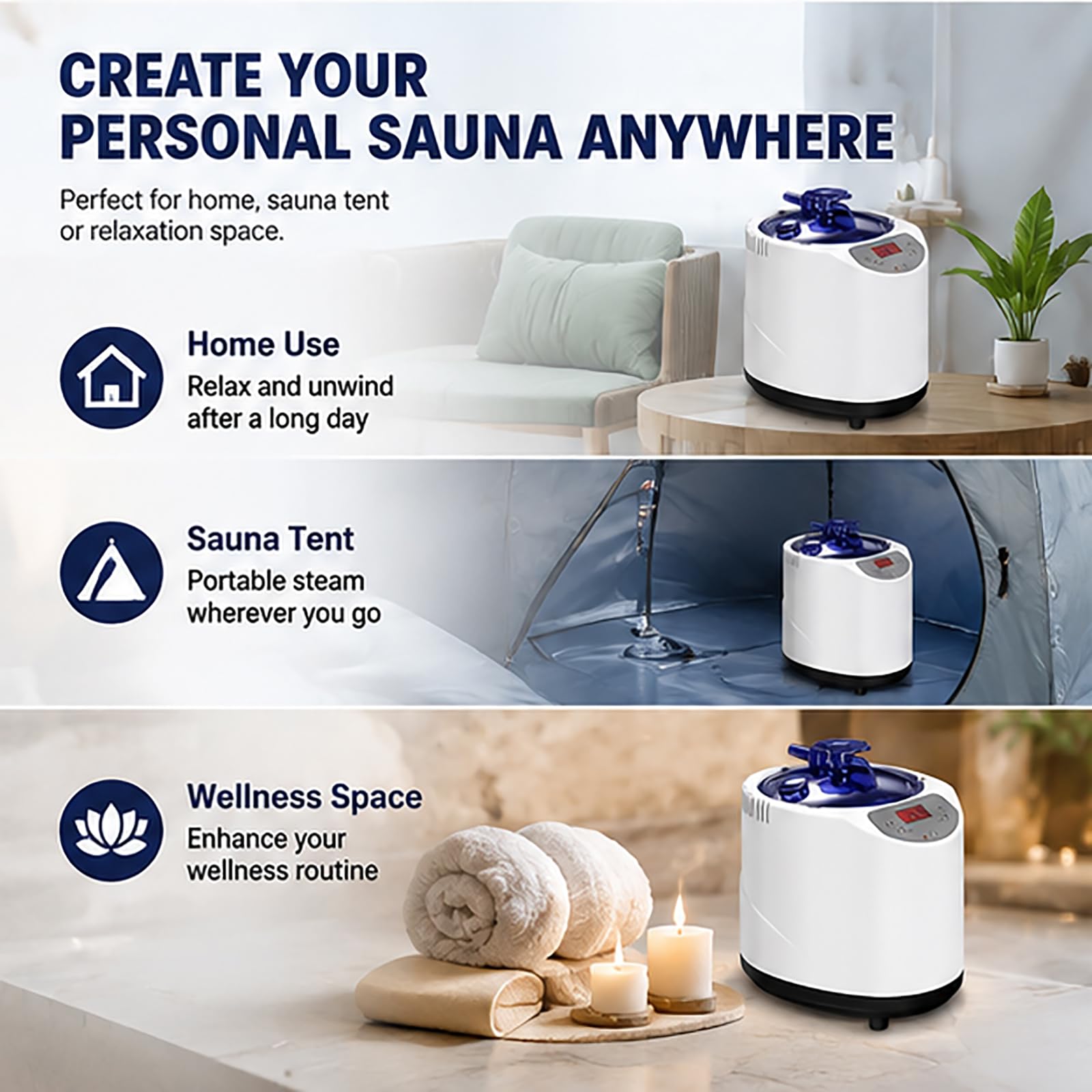 Vaporizador de sauna portátil de 3 litros para uso doméstico, generador de spa personal con control remoto inalámbrico, niveles de calefacción ajustables de 1 a 9 y temporizador de 5 a 95 minutos para
