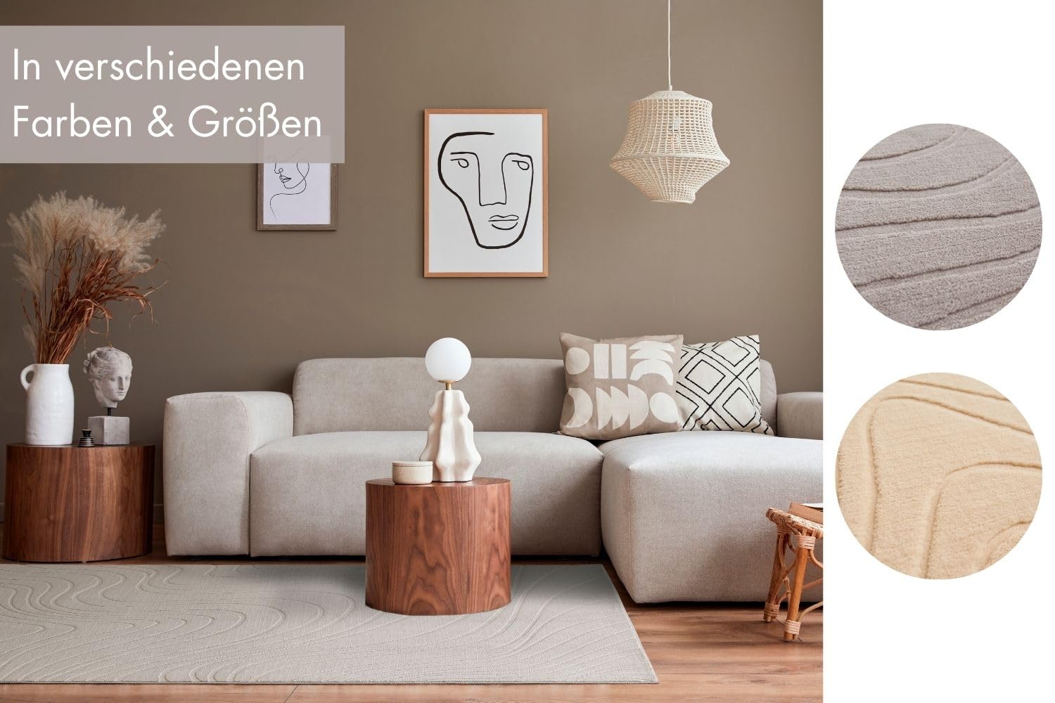 andiamo Teppich Dale - Kurzflorteppich mit Hoch-Tief-Effekt für das Wohnzimmer Schlafzimmer - Webteppich mit hoher Flordichte - angenehm weich - 160 x 230 cm in Greige