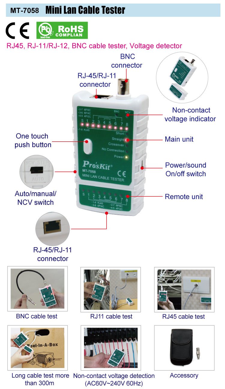 Eclipse Tools MT-7058 Pro'sKit Mini LAN Cable Tester