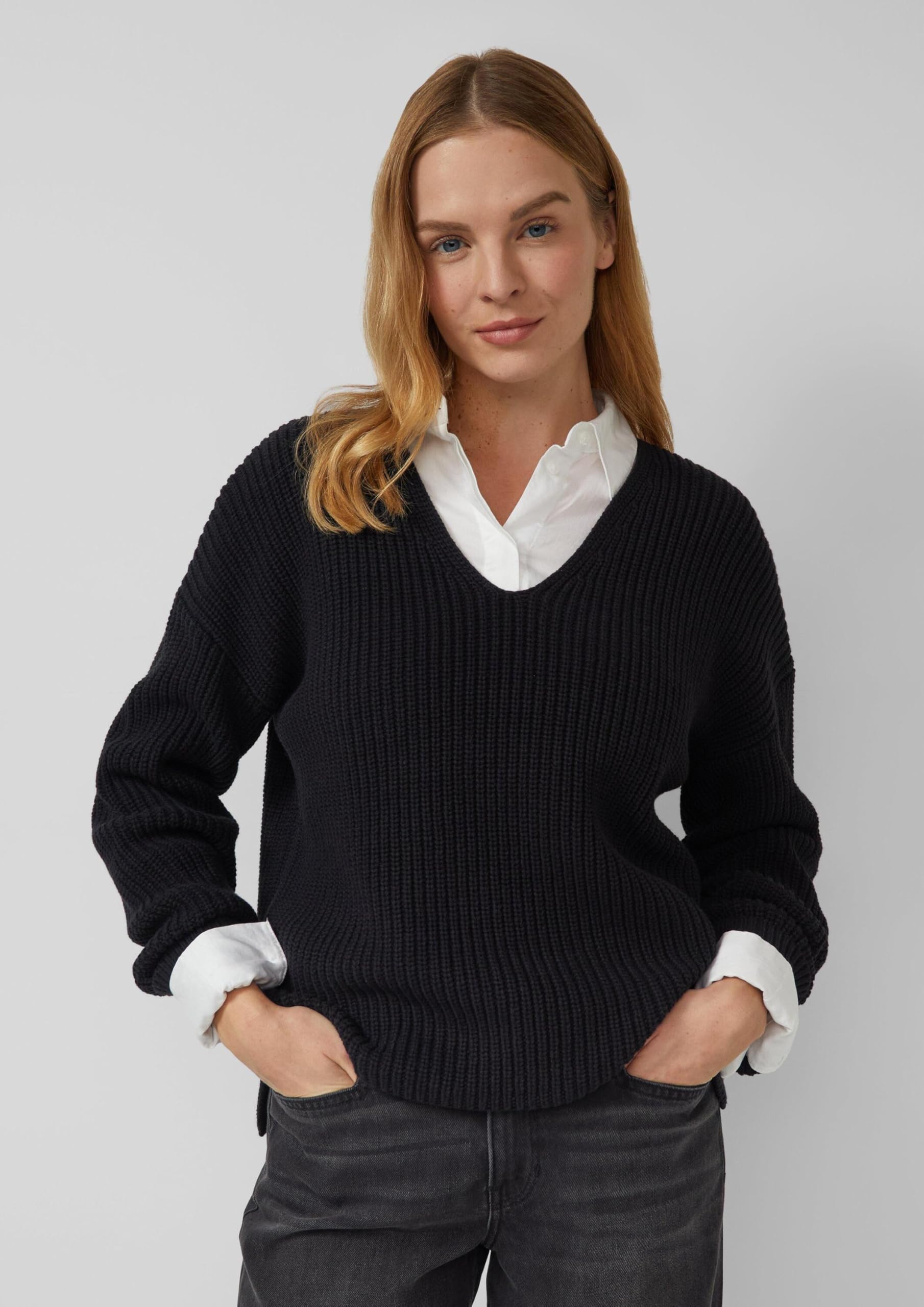 s.Oliver Grobstrickpullover mit V-Ausschnitt im Relaxed Fit