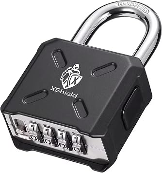 XShield Heavy Duty Combination Padlock | 4-Digit Resettable Code | 55mm x 50mm | 8mm Hardened Stainless Steel Pop-Up Shackle | Weather-Resistant Security Lock for Lockers, Gates, Sheds & Gym Use