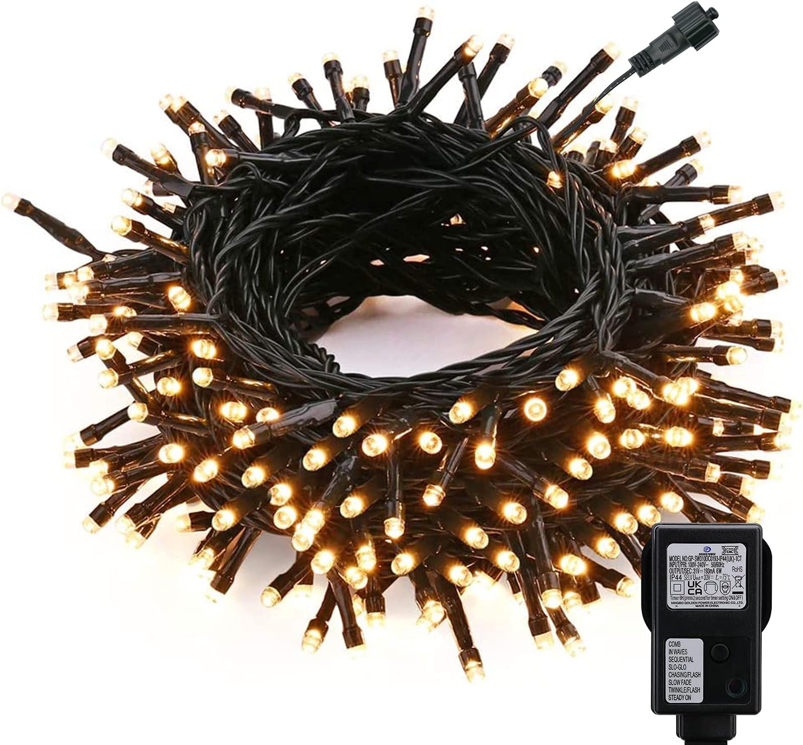 Qedertek Christmas Tree Lights, 66ft 200 LED Fairy Lights Mains Powered, Christmas Lights Waterproof with 8 Twinkle Modes Timer Function for Xmas Tree, Home, Party, Christmas Decorations (Warm White)