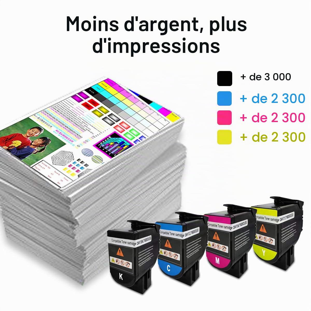 Cartouches de Toner Compatibles 4 Couleurs CS317 CX317 CS417 CX417 CS517 CX517 Capacité Standard 3000 Pages BK, 2300 Pages CMY pour imprimante Lexmark CS317dn CX317dn CS417dn CX417de CS517de CX517de