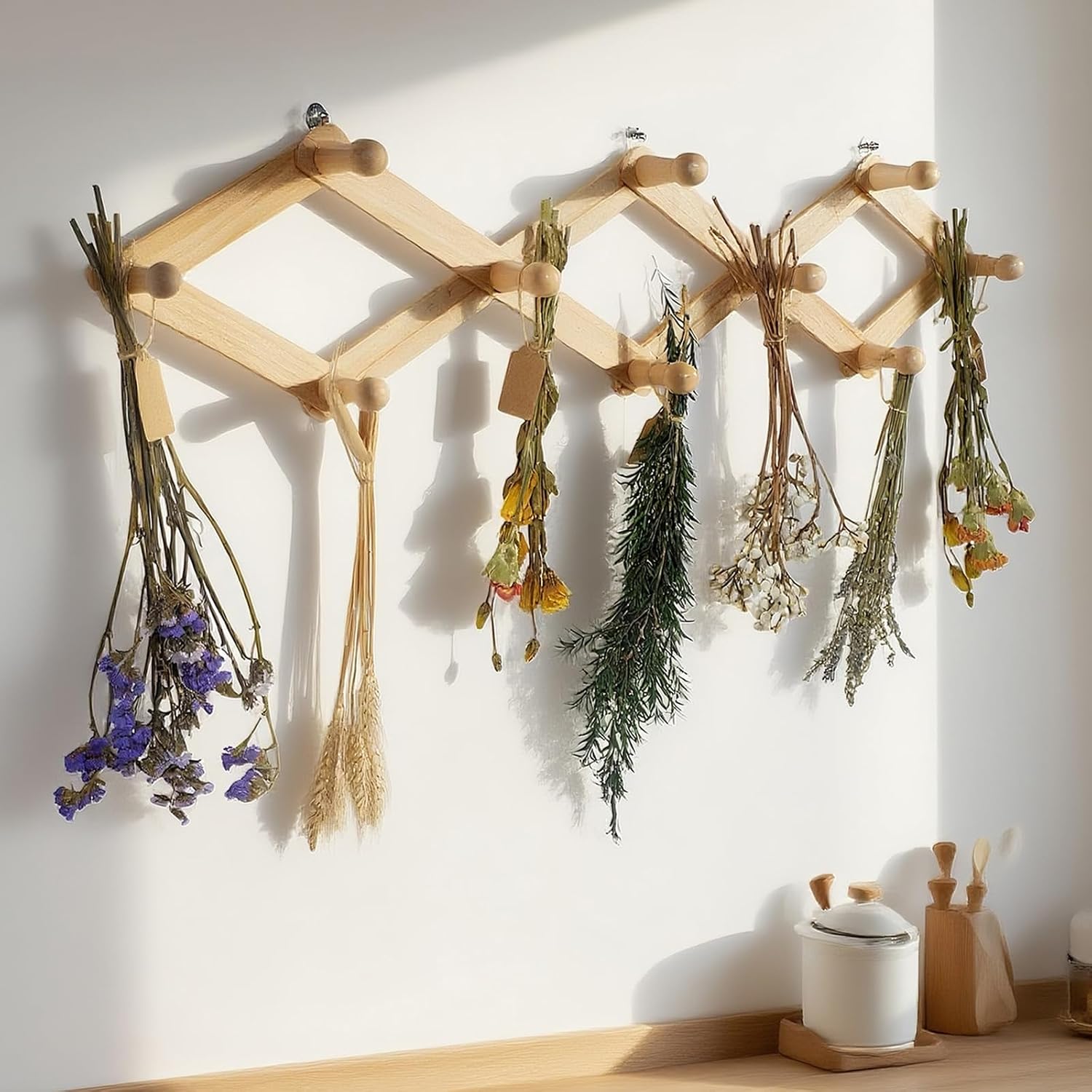Amazon.com: Tnstbiee Rustic Adjustable Hanging Herb Drying Rack-Holds ...