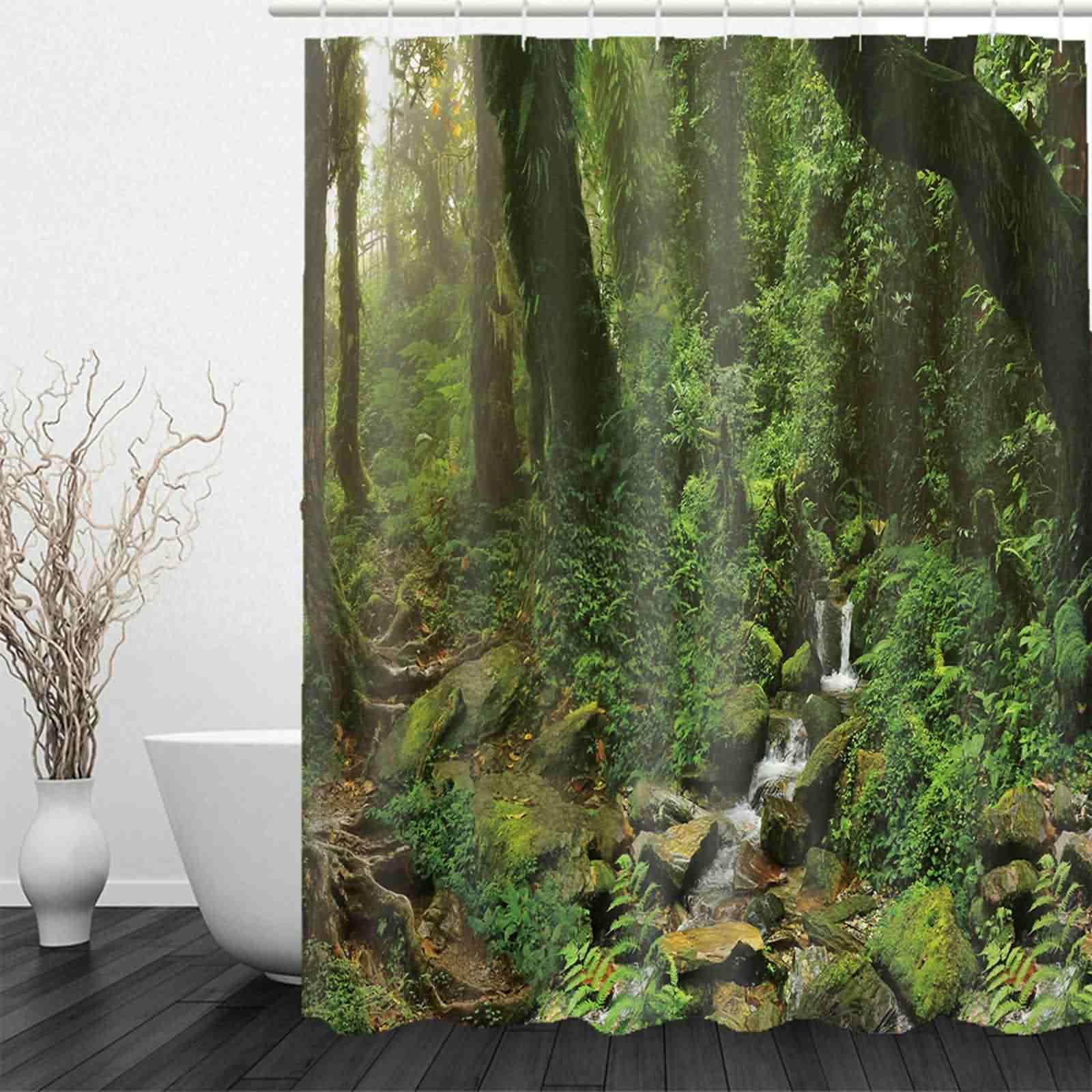Cortina De Baño Western Cortina De Ducha Hojas Bosque Cortina Baño Londres Cortinas De Ducha Extra Largas Green para Cuarto De Baño, Extra Ancho, hasta El Suelo 220x180cm