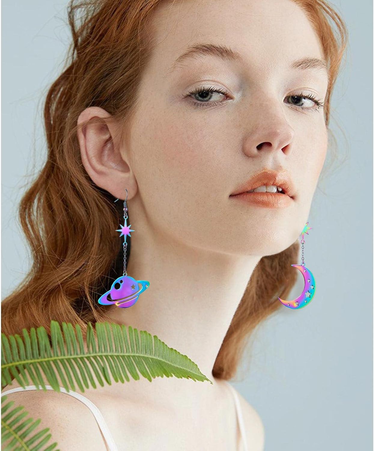 REELMAR Space Dangle Earrings for Women Asymmetrical Celestial Moon Star Saturn Earrings Dangling Crescent Moon Planet Drops Gorgeous Mysterious Space Statement Jewelry - Image 2
