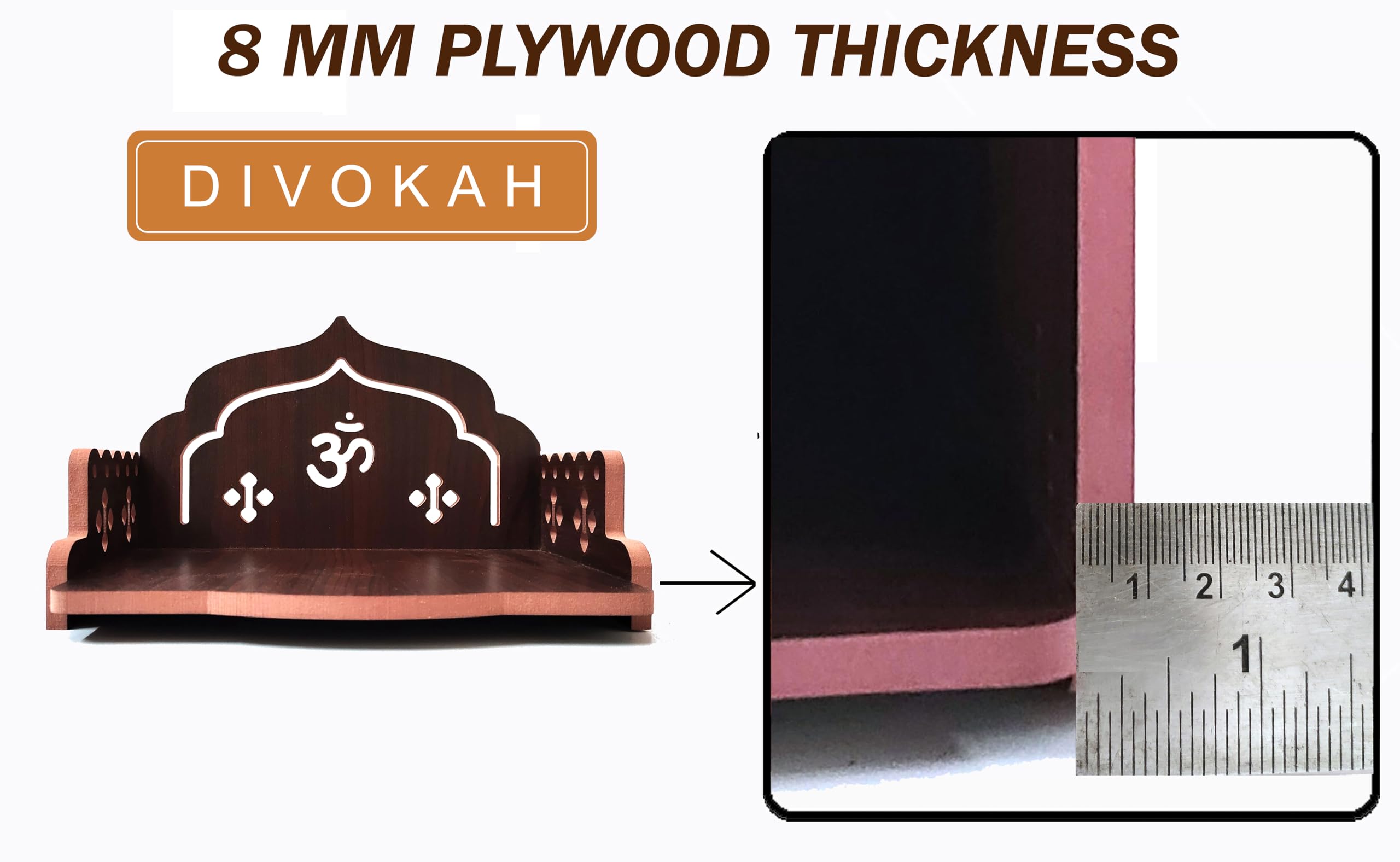 DIVOKAH® MDF Small Wooden Temple/wall Shelves/sinhasan/Pooja Stand/Hindola (8.5 in * 6 in * 5.5 in) (8 MM Plywood Thickness) (ROSWD_OMASAN) 2