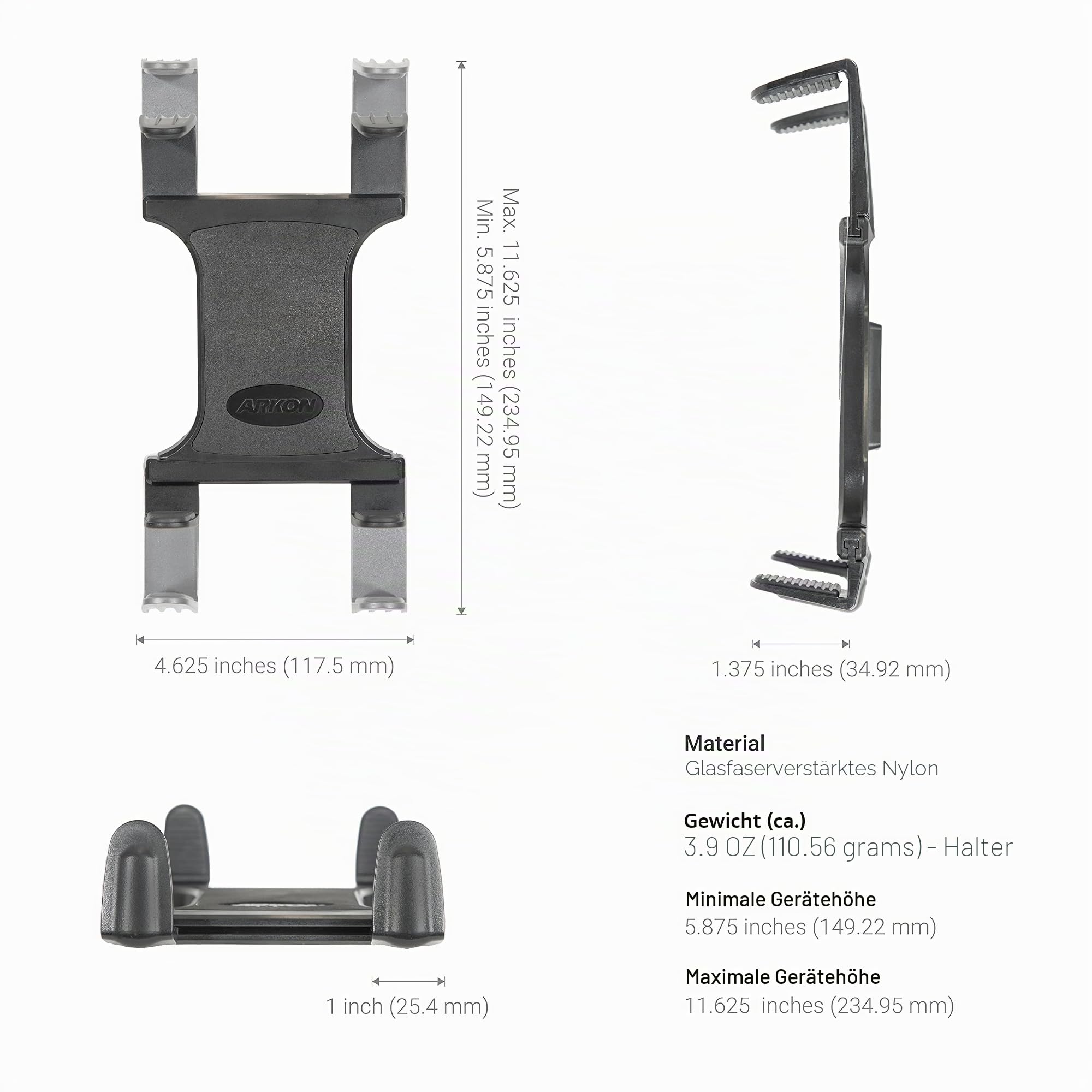 ARKON – Halterung für Autositzschiene oder Boden-Tablethalterung mit 56 cm langem Arm für iPad Pro, iPad Air 2, iPad Retail, Schwarz