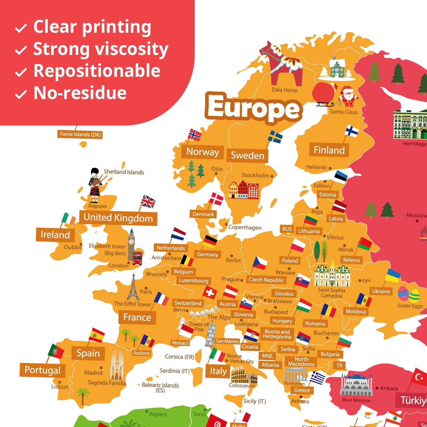 DECOWALL Mappa del Mondo Adesivo da Parete – Adesivo Removibile per Bambini, Decorazione Educativa per Camera da Letto, Stanza dei Bambini e Soggiorno (SG2-115)