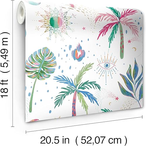 Miniatura 7 de RoomMates RMK12703PLW EttaVee - Papel tapiz autoadhesivo con múltiples nuit Tropicale, color blanco