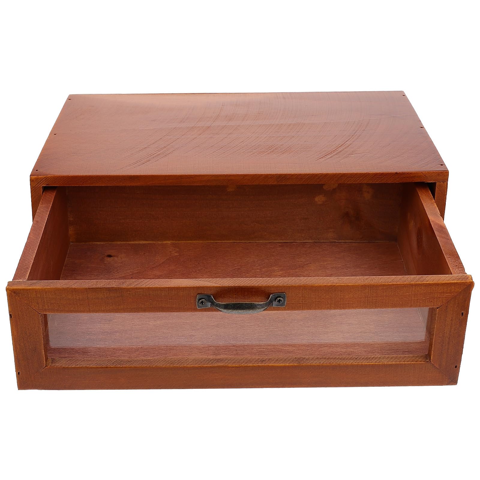 Ipetboom Organizer da Scrivania Cassetto Portaoggetti e Supporto per Monitor in Legno e Vetro Stile Retrò Marrone, per Ufficio e Decorazione Desktop