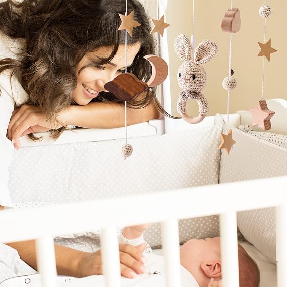 Baby Mobile Holder Wooden Baby Cot Mobile Rabbit Bed Wind Cot Hanging Bed Bell Decoration Boy Girl Newborn Crib