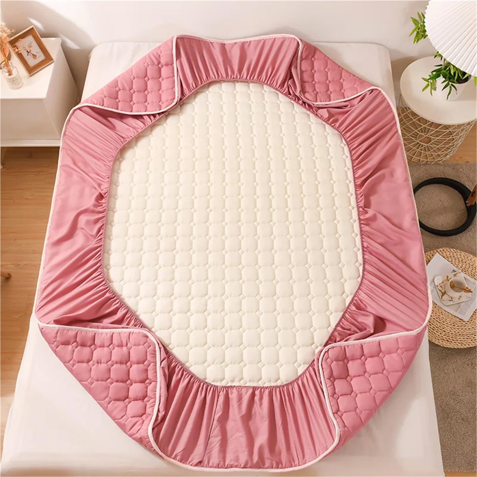 Cubre Colchón Funda de colchón de algodón lavado impermeable, ajustable, funda protectora de colchón, proceso de acolchado de algodón laminado, color sólido sin fundas de almohada para Colchón(Gray,15