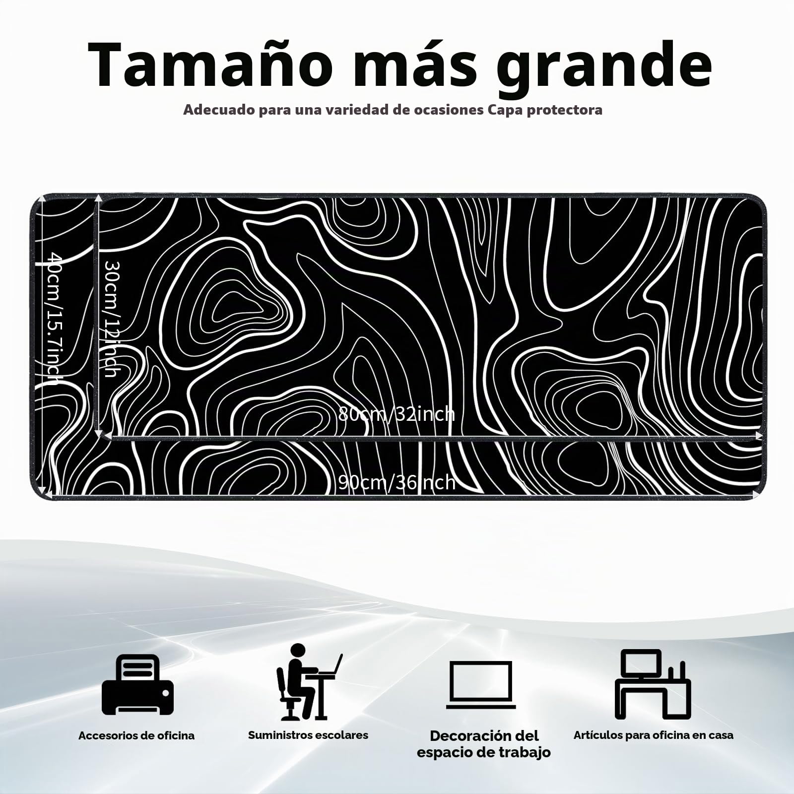 Alfombrilla de ratón XXL Gmaing, Mousepad Grande 800 x 300mm, Alfombrilla Escritorio con Base de Goma Antideslizante para Jugadores, PC(Líneas Negras y Blancas)