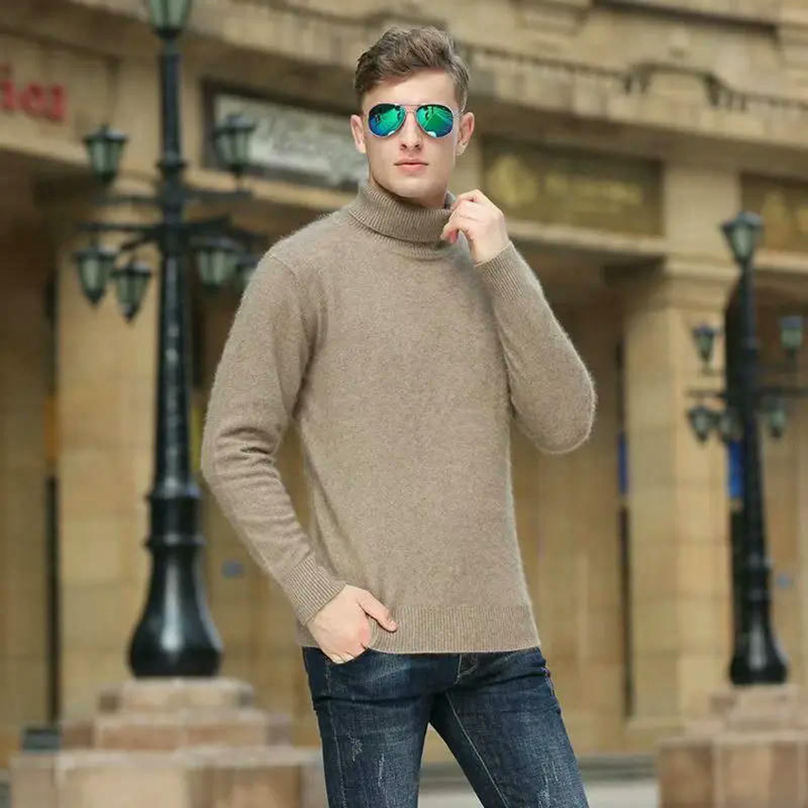 Suéter para Hombre Camisa De Otoño E Invierno para Hombre, De Color Liso, con Cuello Alto, Gruesa, Holgada, De Talla Grande-marrón1-XXXL-Blanco-XXXL