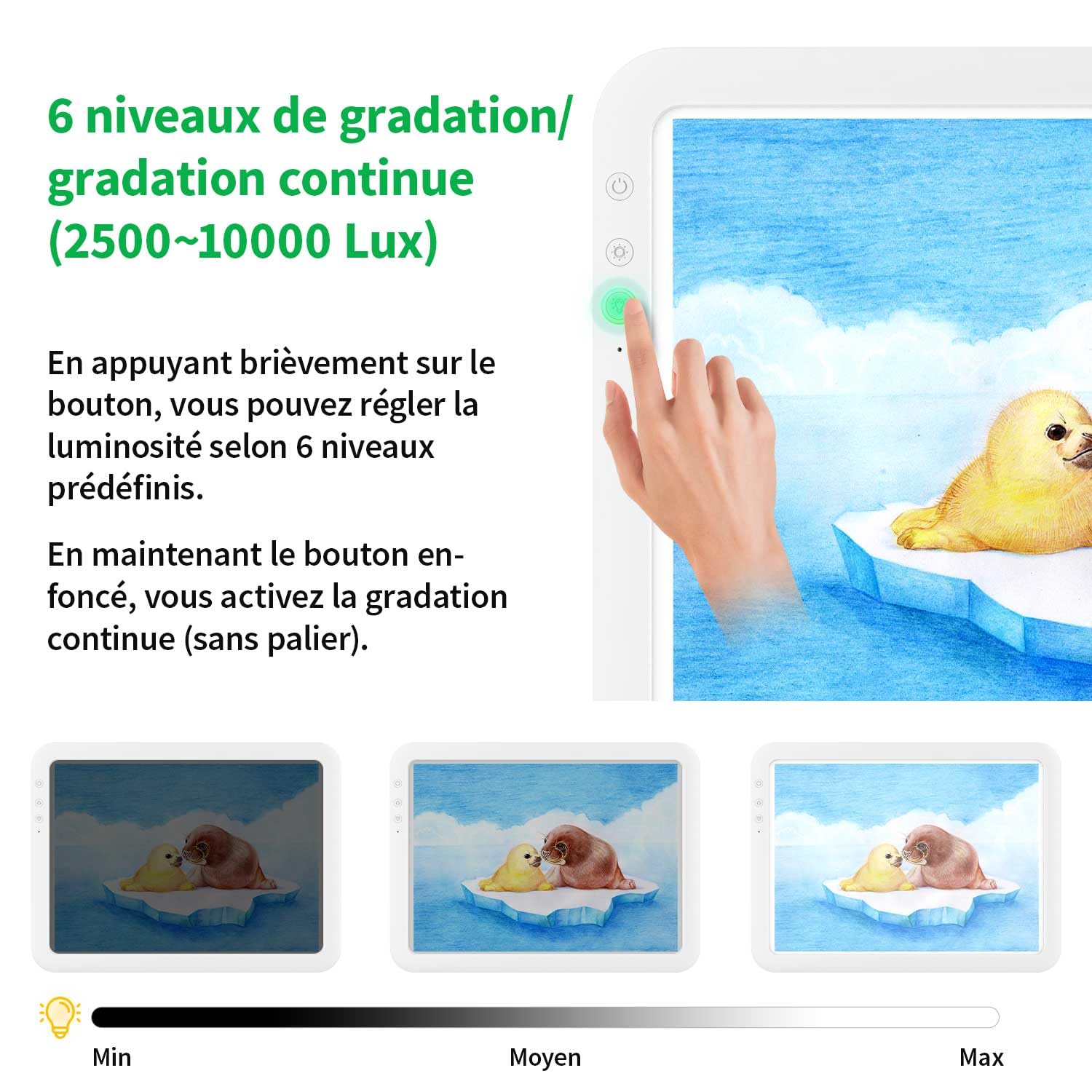 Bloc lumineux super lumineux de 8000 lux avec batterie de 3500 mAh, 6 niveaux de gradation et 3 températures de couleur pour enfants, tapis lumineux pour artistes, dessin, croquis, animation, suivi