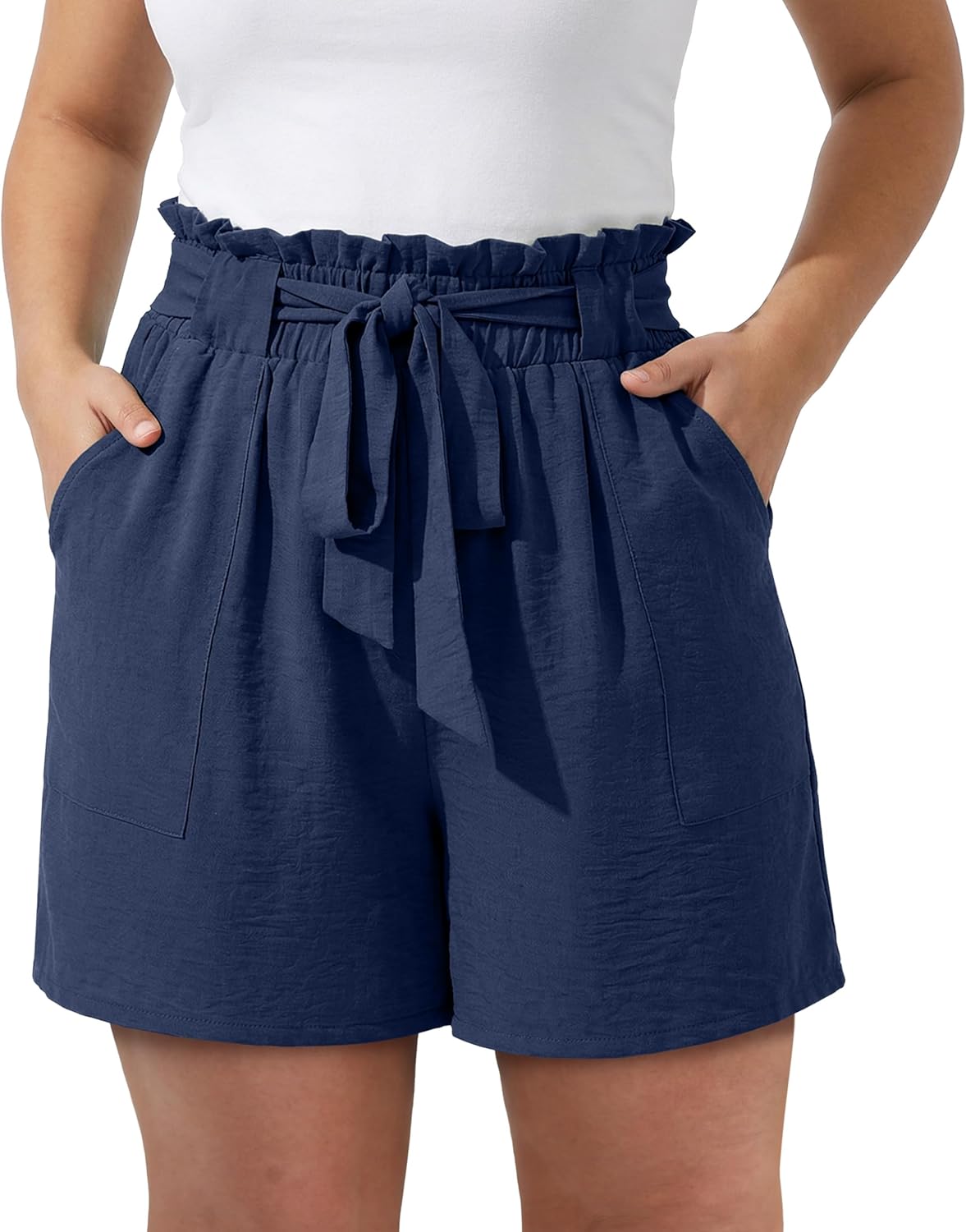 OLRIK Women's Plus Size Shorts High Waisted ElasticTie Knot Casual Summer Comfy Flowy Beach Shorts with Pockets