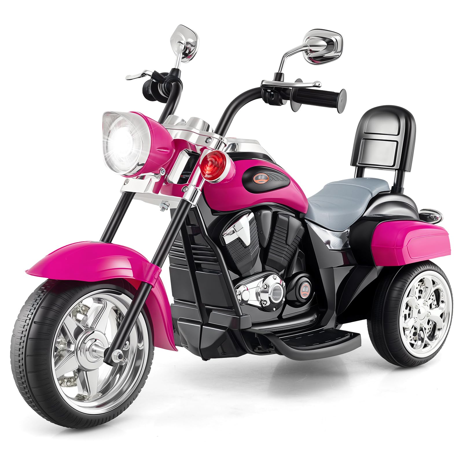 Costzon Kids Motorcycle, 6V Battery Powered Ride on Chopper Motorcycle w/Horn, Headlight, 3-Wheel Stable Ride on Toys, Electric Toddler Motorcycle for Kids, Gift for Boys Girls (Rose Red) - electric vehicles | Mubboo