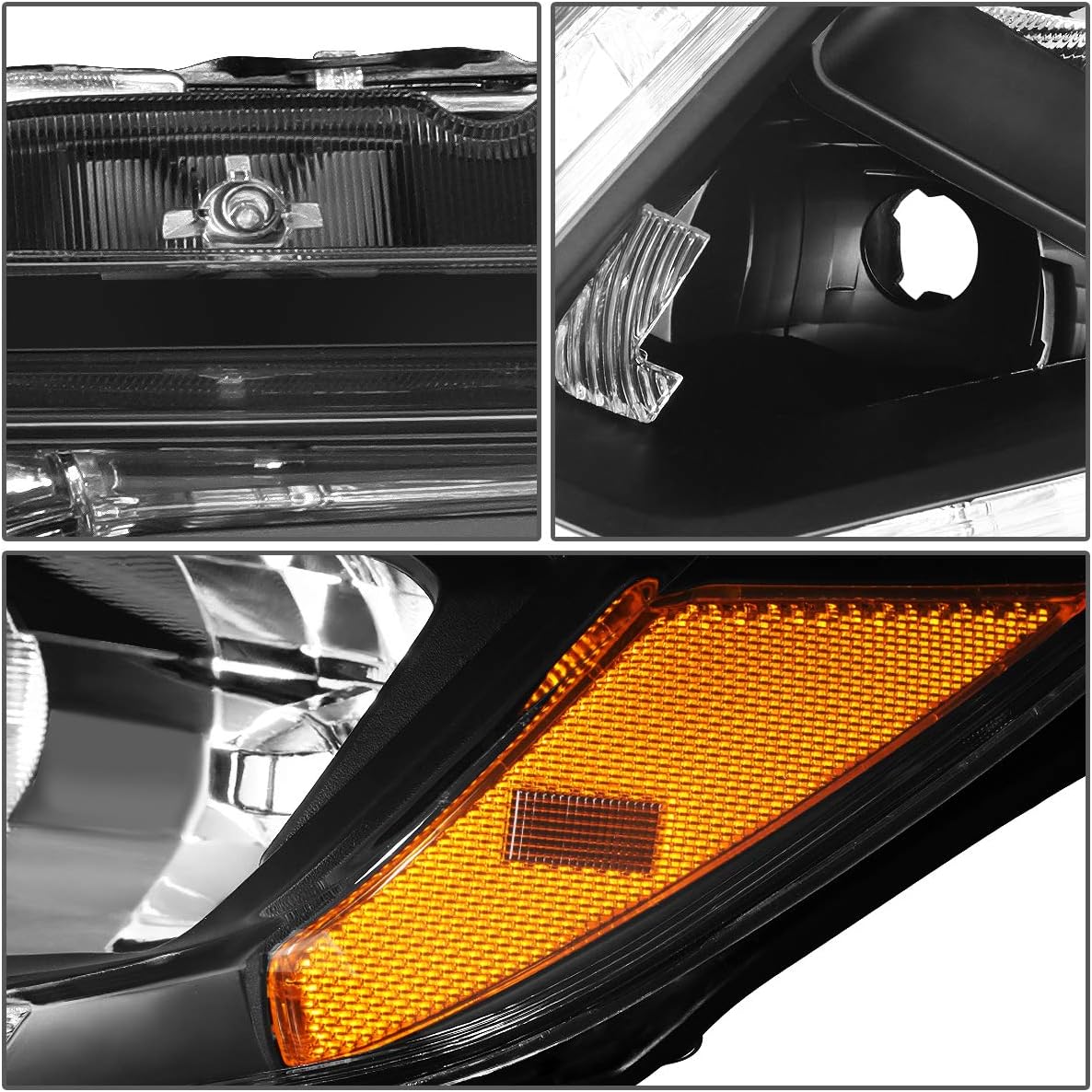 Auto Dynasty Factory Style LED Daytime Running Light Halogen Headlights Bundle with Tool Kit Compatible with Nissan Rogue 14-16, Driver and Passenger Side, Black Housing