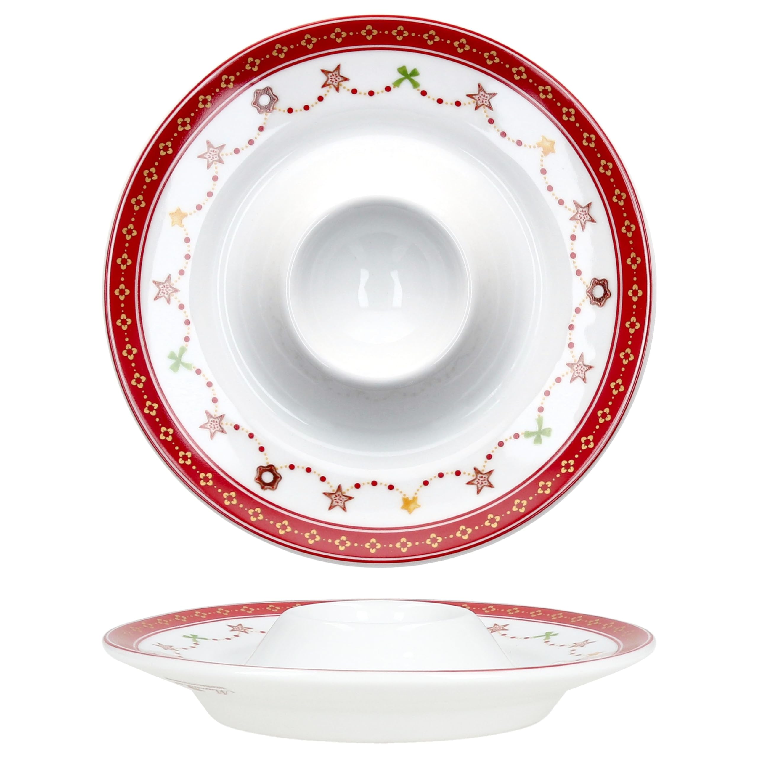 MamboCat Lot de 6 coquetiers en porcelaine avec plateau I Ø 13,3 cm I Coquetiers ronds en porcelaine avec décor de Noël pour l'œuf du petit déjeuner I 6 personnes