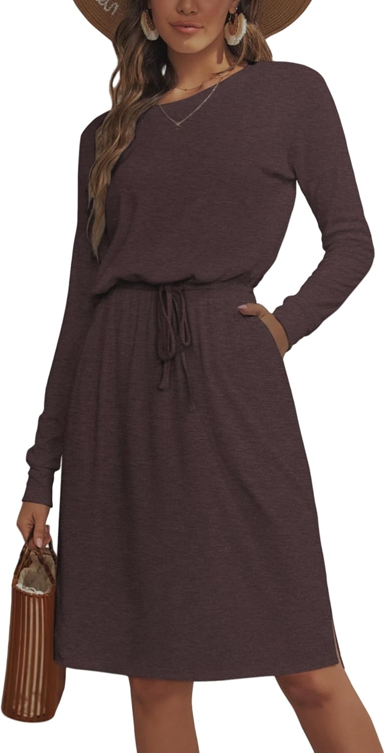 Simier Fariry Womens Summer Hide Belly Knee Length Travel Dress Pocket 2025 Short Sleeve Midi Work Casual Teacher Outfit