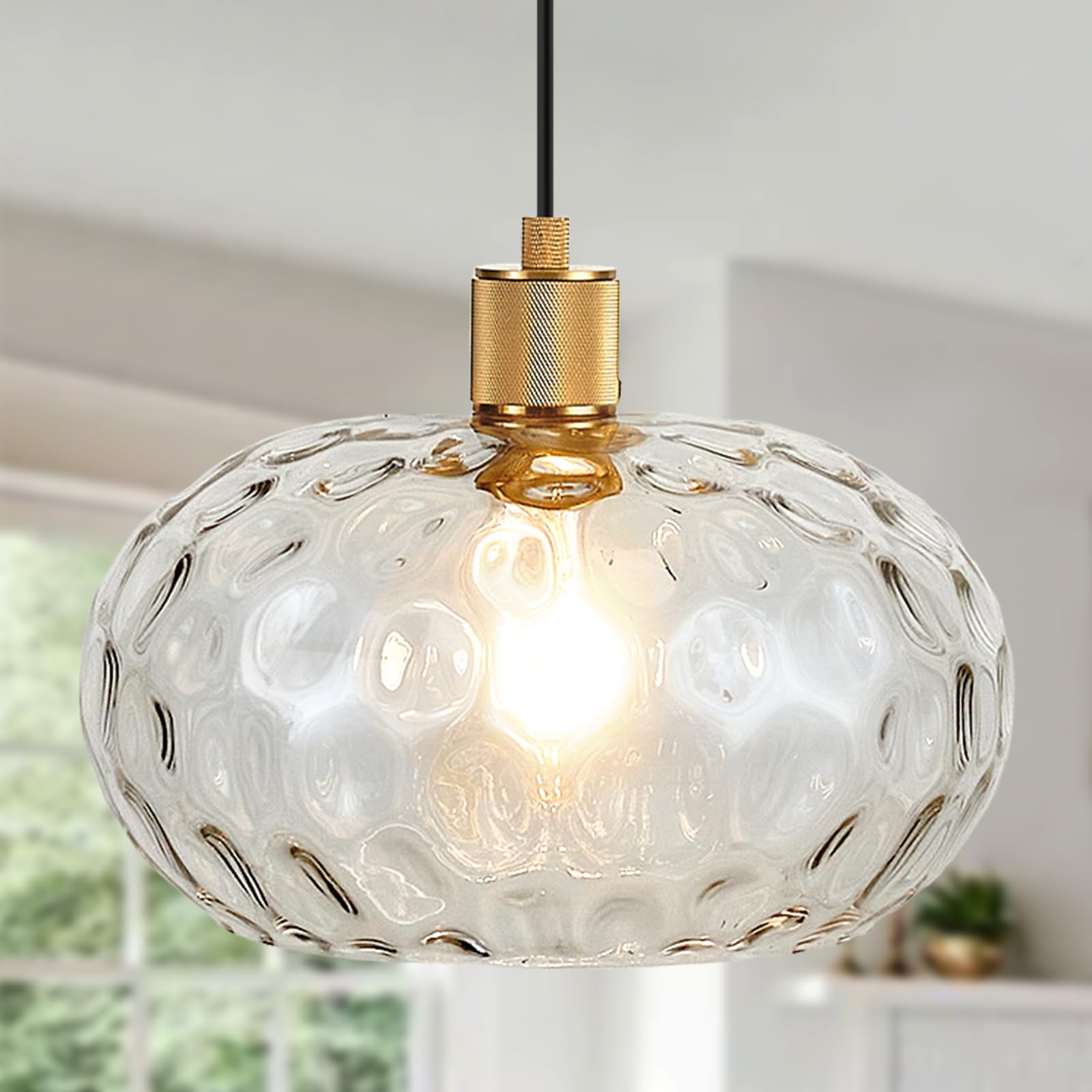 Photo 1 of ALAISLYC Glass Pendant Lights Kitchen Island 12 Inch Adjustable Pendant Light Fixtures with Hand-Blown Hammer Glass Farmhouse Hanging Light for Kitchen Sink Dining Room Bedroom Hallway