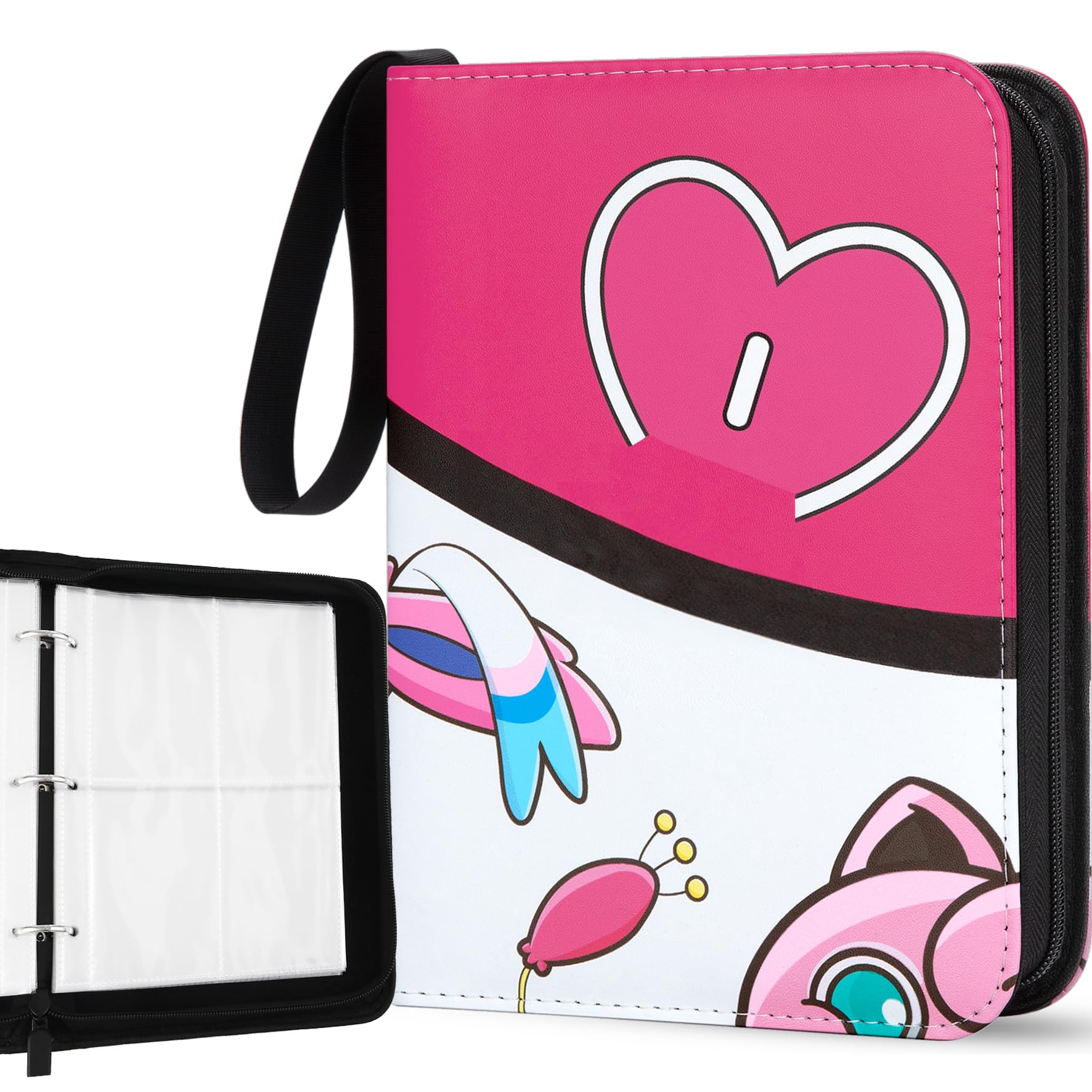 Trading Card Binder 440 Pockets, 4-Pocket Card Holder with 55 Sleeves Pink