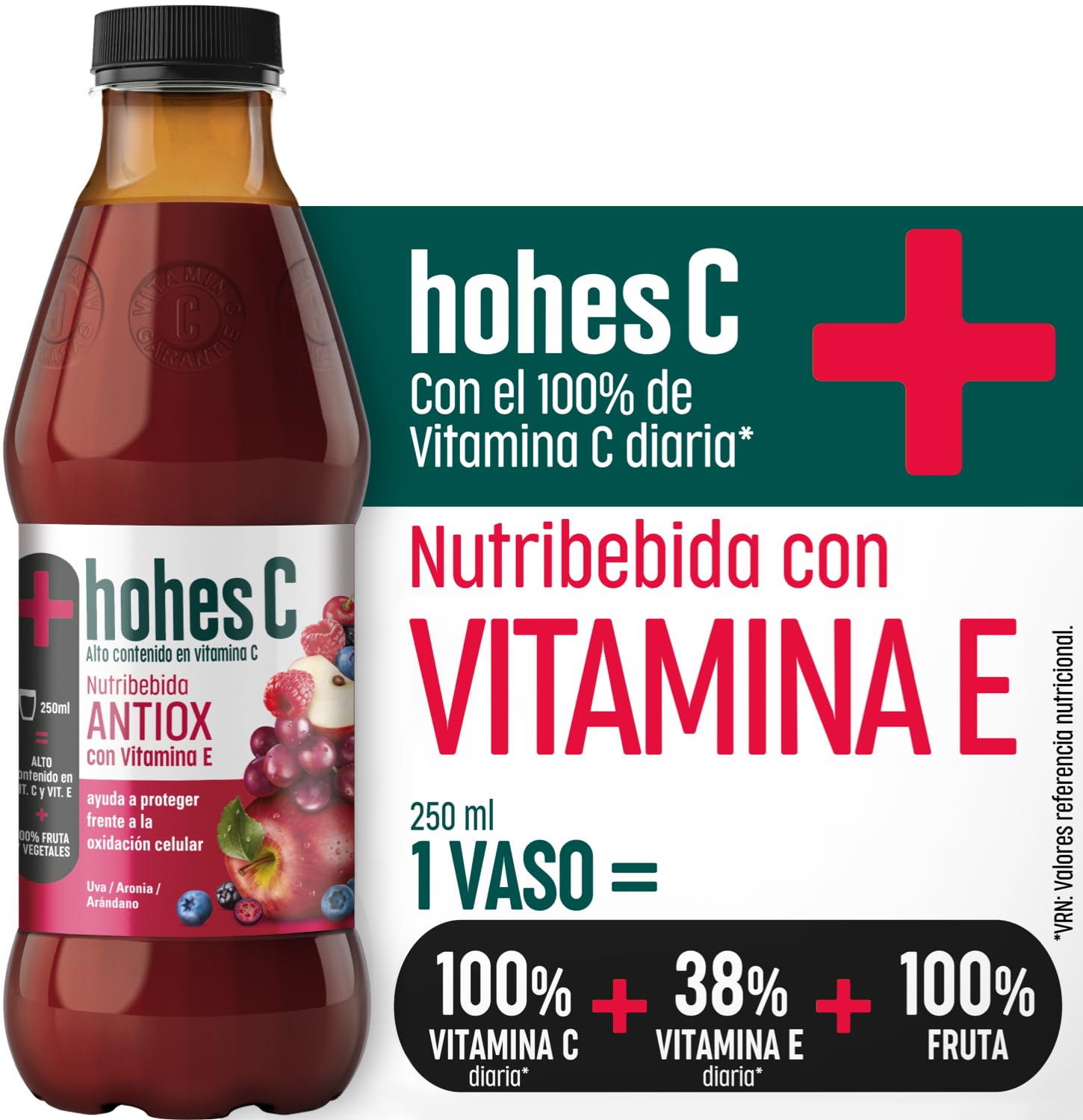 hohes C Nutribebida Antiox con Vitamina E - Zumo de Manzana, Uva, Aronia, Acerola, Arándano, Zanahoria Negra y Limón 100% natural 1L