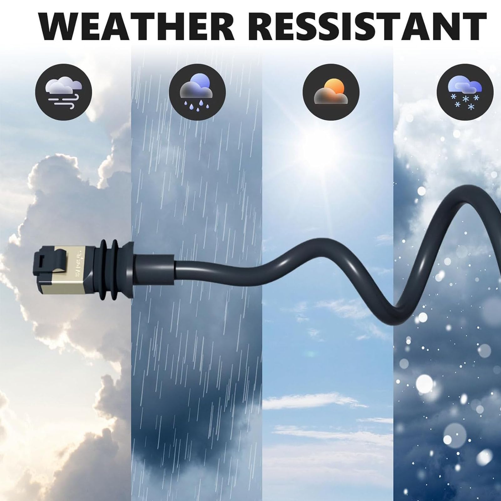 Cable de extensión de satélite rectangular de 30 pies con protección impermeable y velocidad rápida de 2000 Mbps para streaming al aire libre