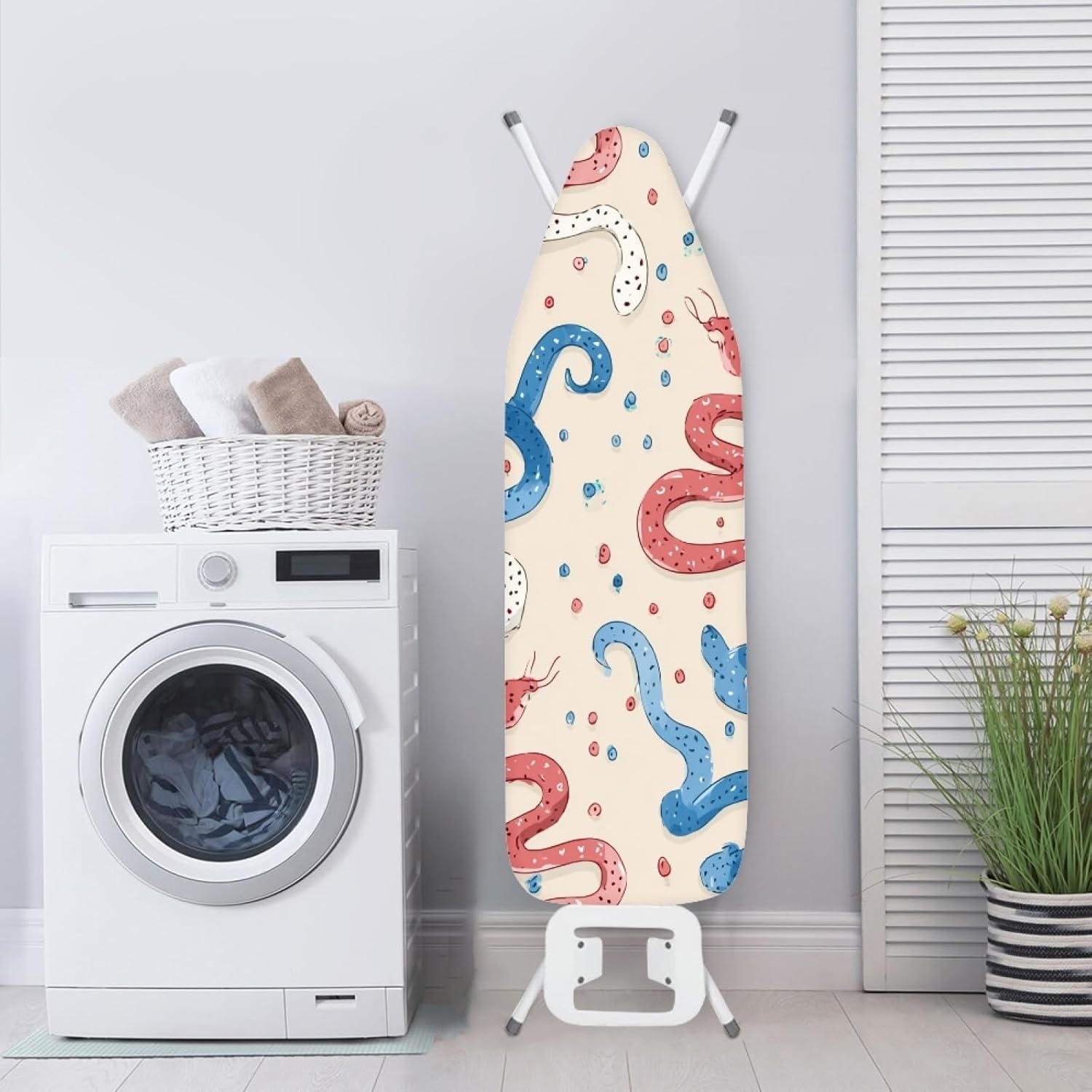 Ironing Board Cover 14x48 Colorful Curved Abstract Art Iron Board Cover with Padding Heat Reflective,Scorch Resistant Thick Padding,Snug Fit Non-Slip Nose Pocket Fastener Straps Elastic Edges