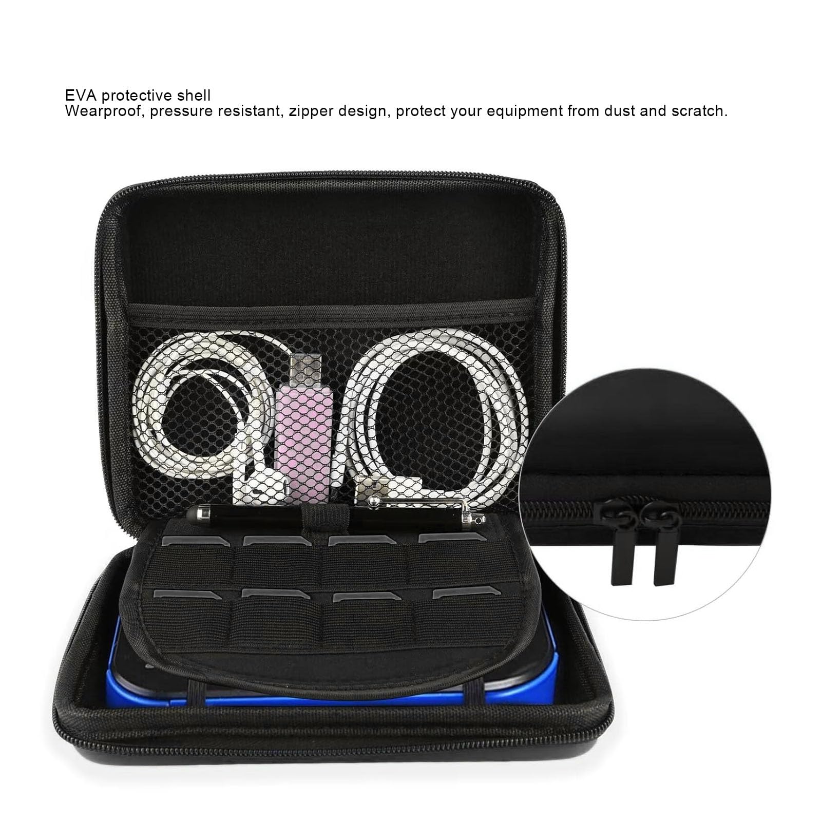 Custodia da Viaggio per Console per Carte da Gioco per Console 2DS e Altri Accessori, con 8 Supporti per Carte da Gioco (BLACK)