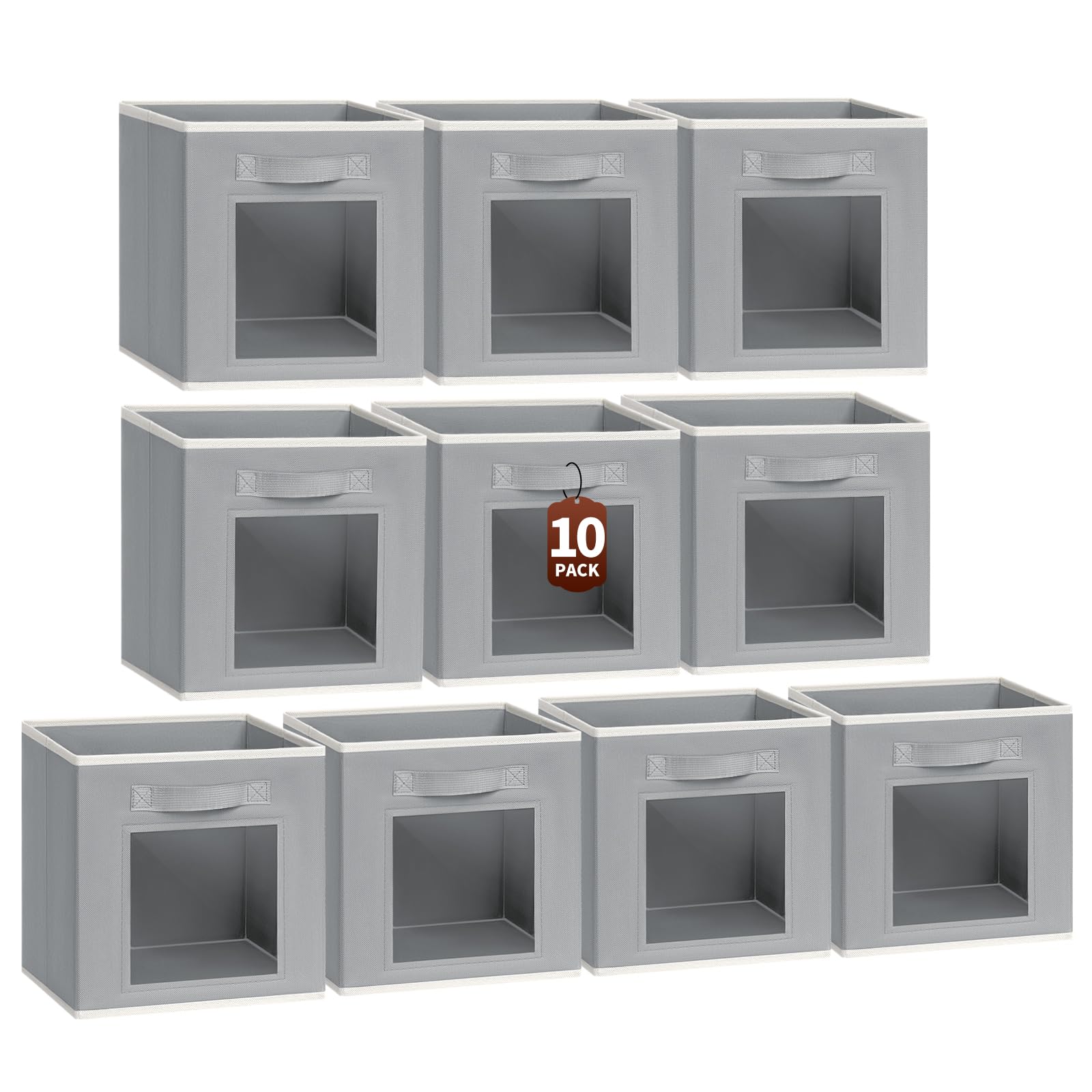 Homsorout Foldable Storage Cubes - Cubby Storage Organizer with Window, 11 Inch Baskets for Organizing, Collapsible Fabric Storage Cubes for Shelves,