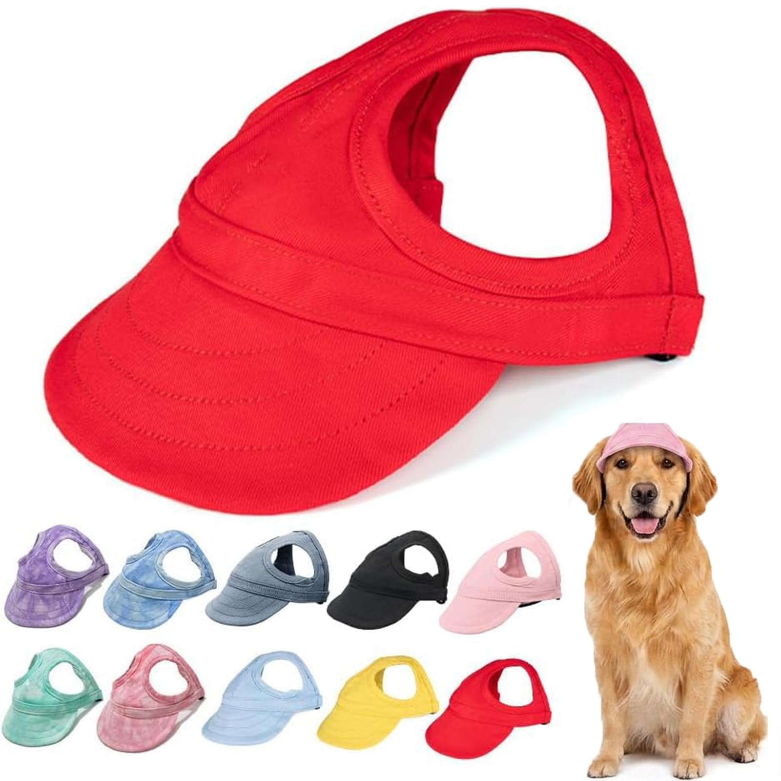 Dog Baseball Cap for Small Medium Dogs, Breathable Canvas Pet Sun Hat with Ear Holes, Adjustable & Anti-Slip Outdoor Visor (Red,Small) โ image 1