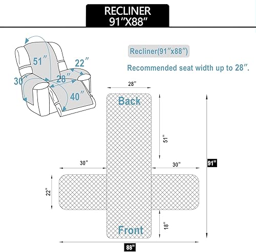 Miniatura 7 de Fundas para sillas reclinables, fundas de sofá, protector de muebles para perros (sillón reclinable pequeño, gris oscurogris claro)