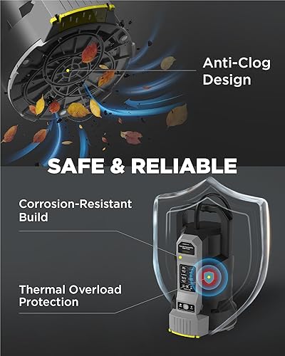 Miniatura 5 de InoKraft E-Float Bomba de sumidero automática de 12 HP, bomba de agua sumergible de 2500 GPH con modo automáticomanual, bolsa de malla, adaptadores