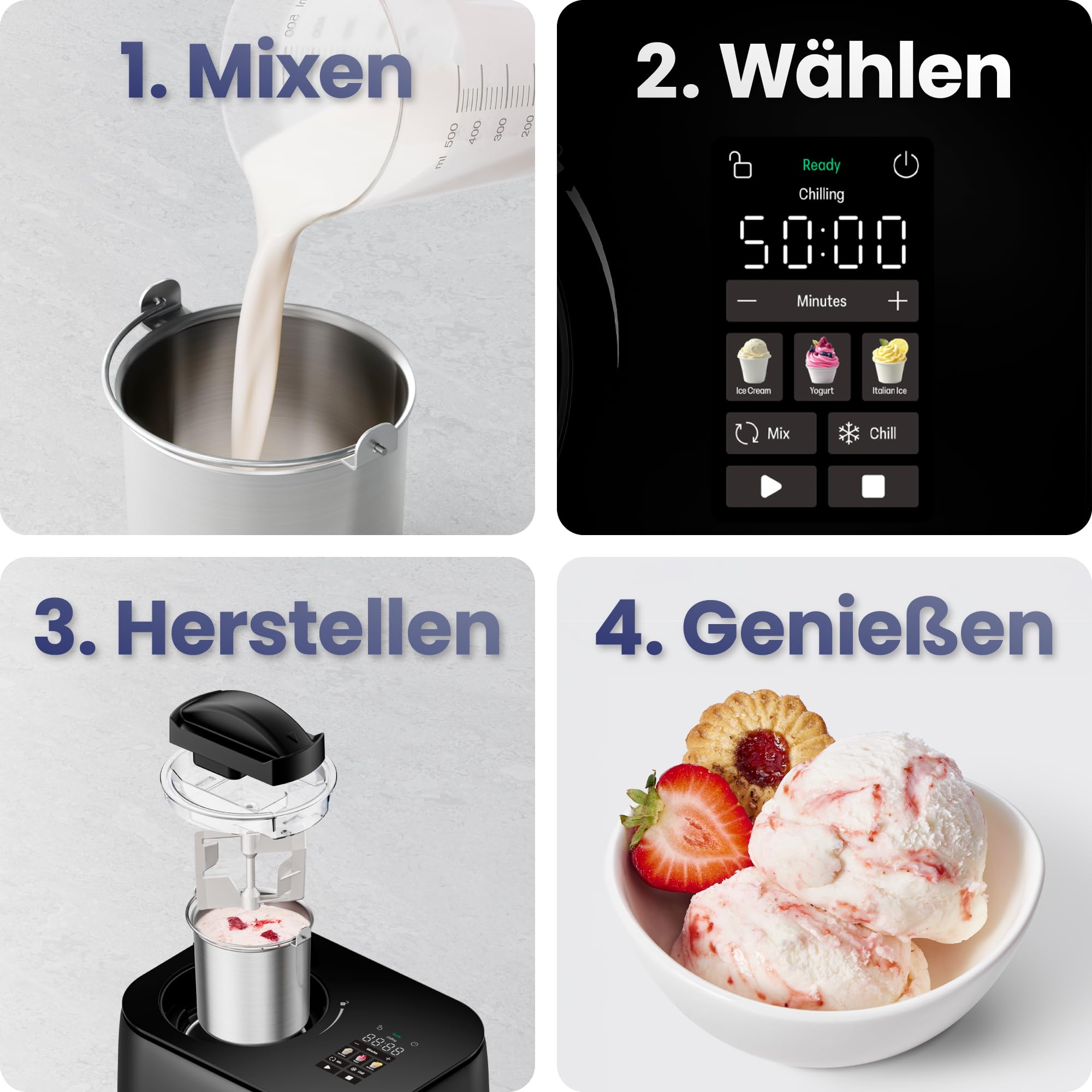 Chefman Iceman Eismaschine mit Kompressor, 2x 600ml, Digitalanzeige, 3 Voreinstellungen