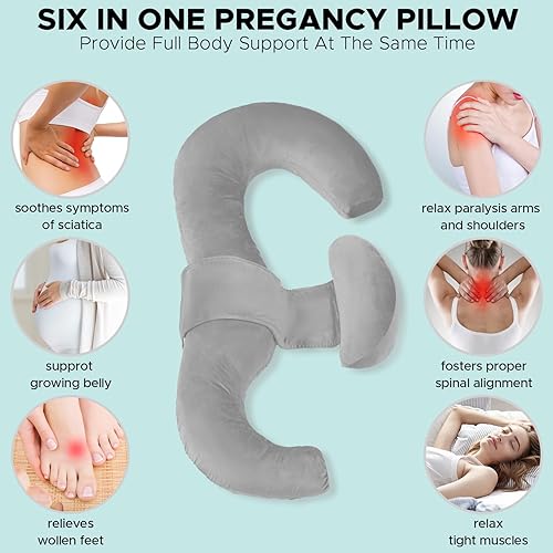 Miniatura 3 de Almohadas de embarazo para dormir, almohada de maternidad en forma de E para mujeres embarazadas con almohada de cuña ajustable, almohada de espuma