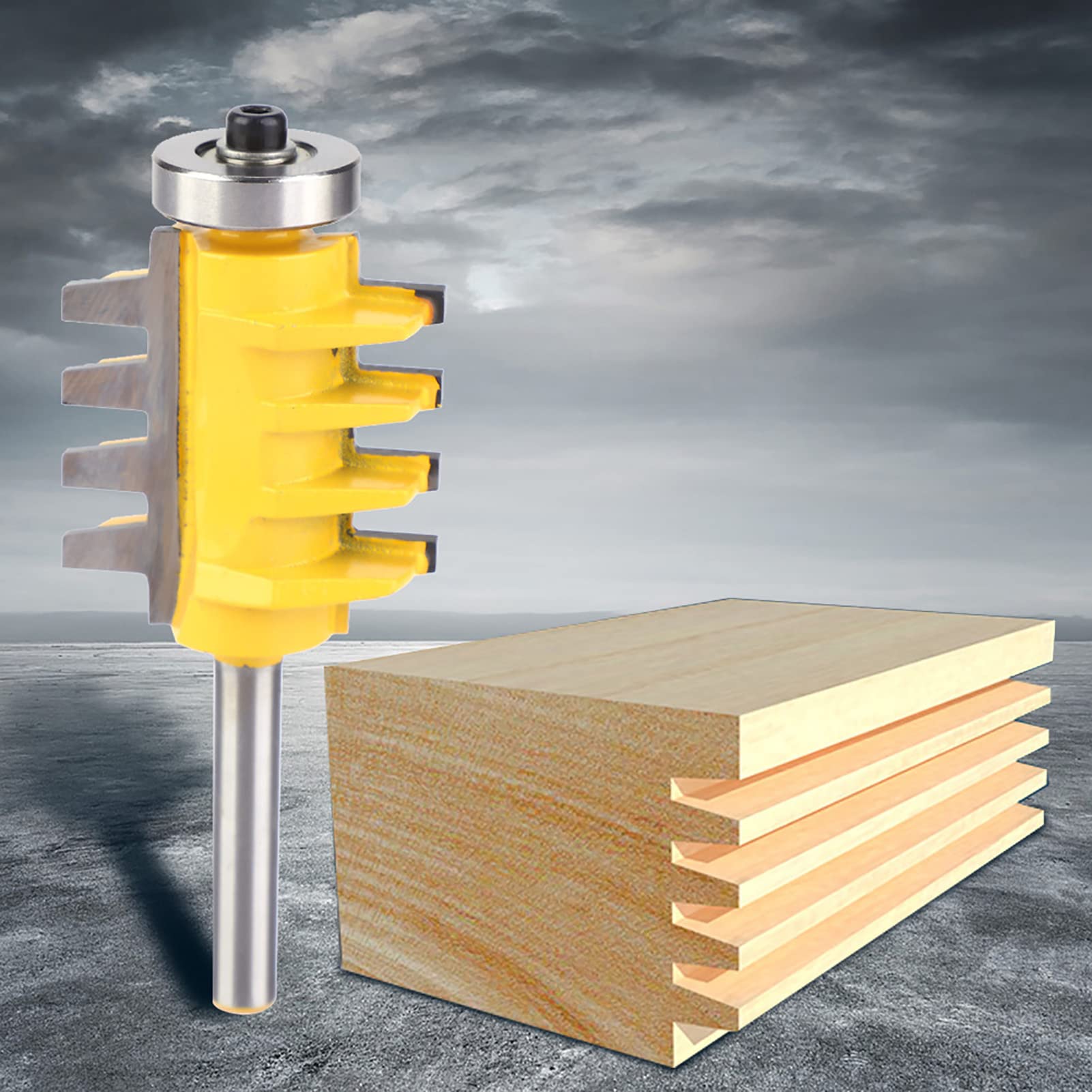 Fresa para madera en forma de T, Broca for juntas dentadas con vástago de 1/4 pulg., hoja microcarburo, cojinete cerrado, carpintería extremo a