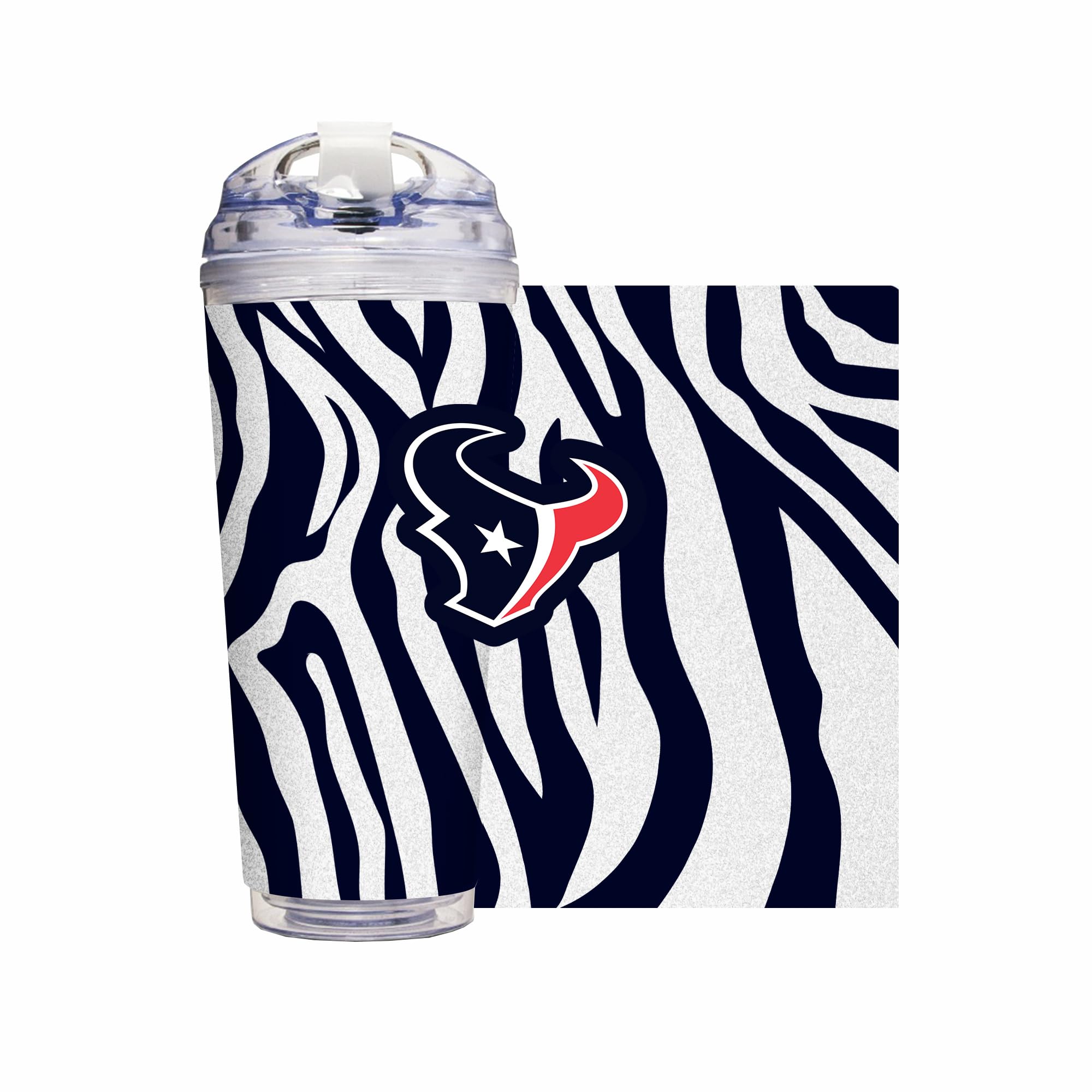 Rico Industries NFL Football Glitter 24oz Acrylic Glitter Tumbler with Hinged Lid, Officially Licensed Double Wall Tumbler with Straw
