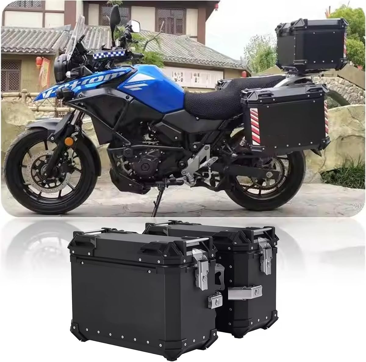 38L Universal Motorcycle Side Box Panniers Luggage Trunk Storage Saddlebag, Waterproof Aluminum Saddlebag Box Motorbike Storage Case with Security Lock,A,Black