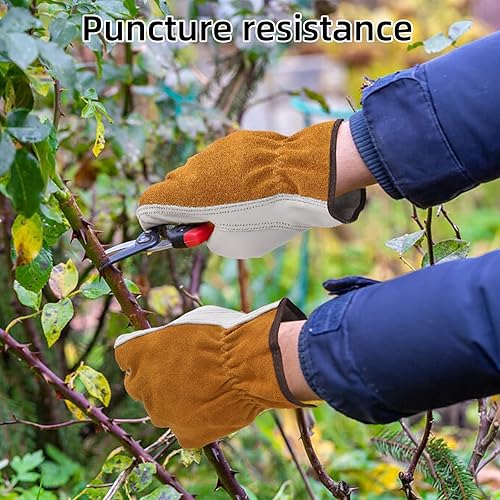 Miniatura 4 de PROSG Guantes de trabajo de cuero para hombre, perfectos para montar en motocicleta, jardinería, conducción de camiones, 1 par (XL)