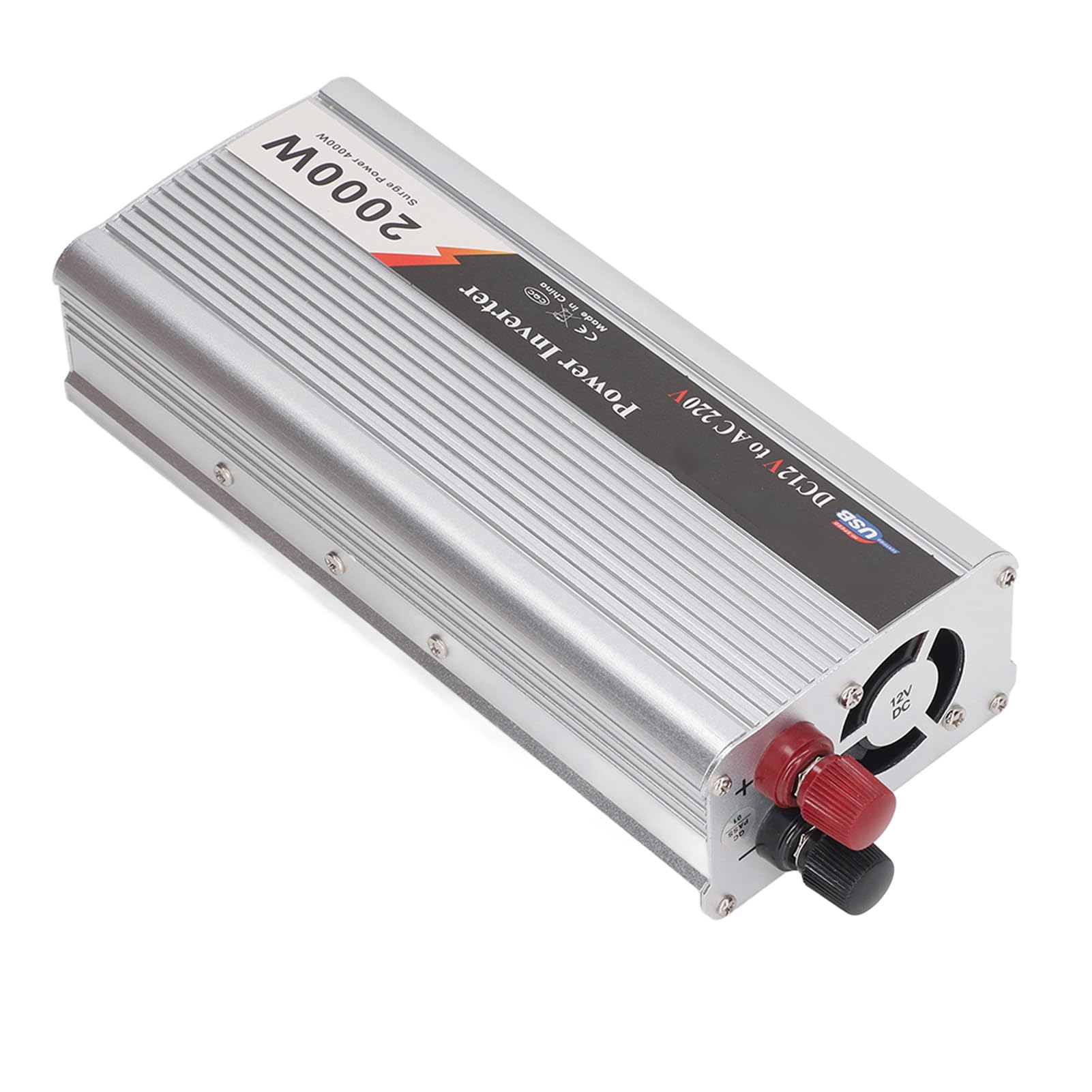 Inversor de Corriente para Automóvil de 2000 W, CC 12 V a CA 220-230 V, Onda Sinusoidal Corregida, con 1 Enchufe Universal, Interfaz USB de 5 V, Protección Múltiple, para Cargar