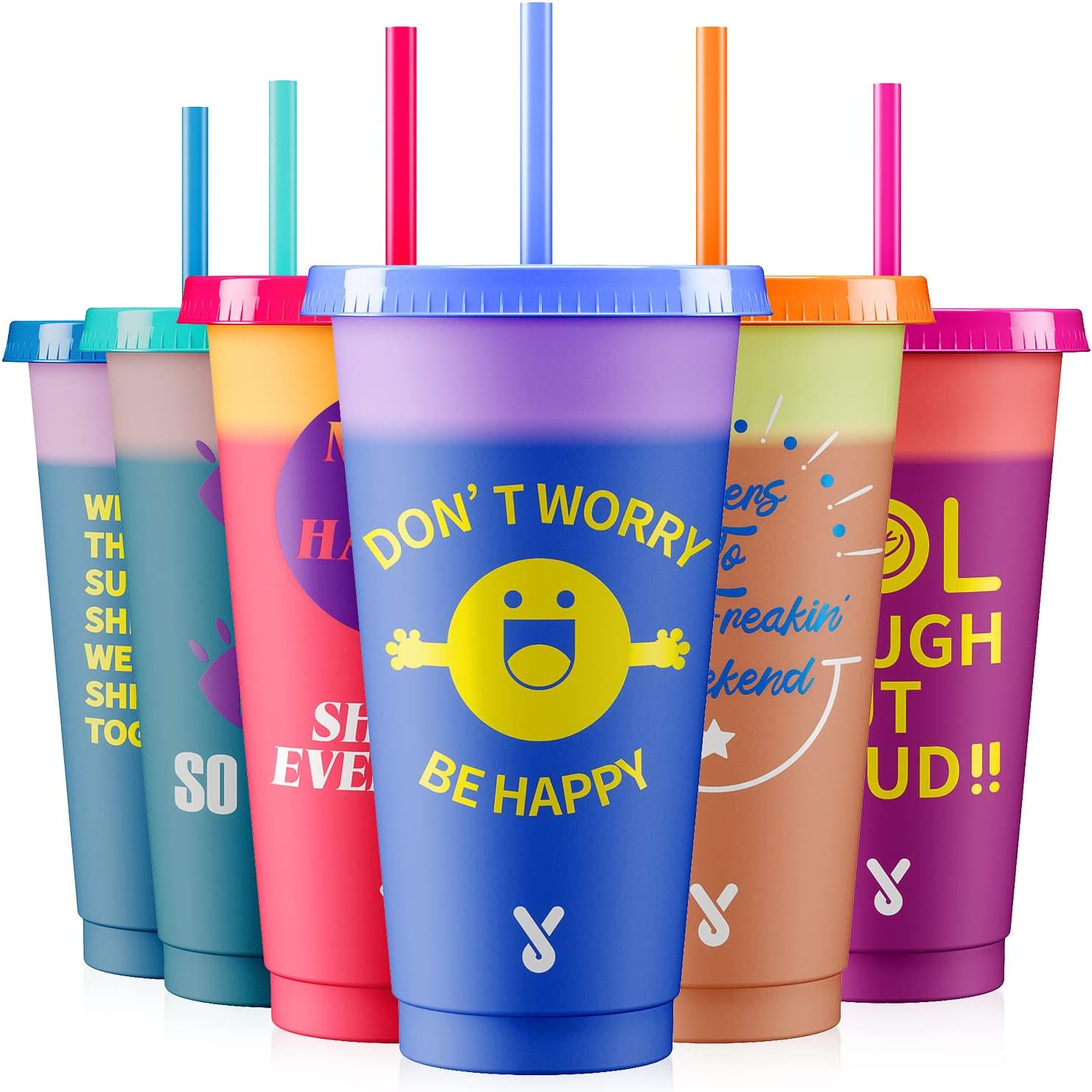 Meoky Color Changing Cups with Lids and Straws 12 Pack 24