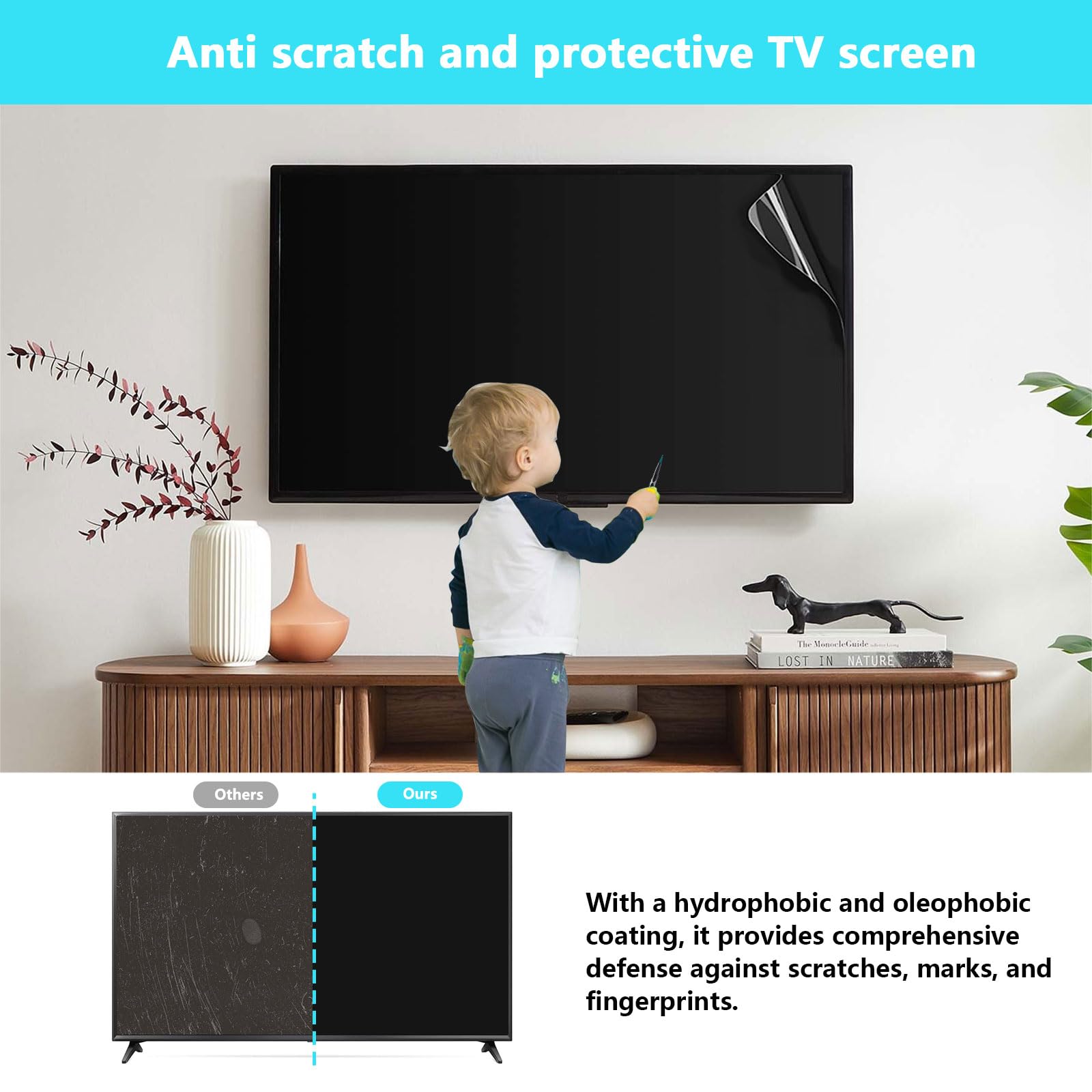Protector De Pantalla Para TV Con Filtro De Luz Azul, Lámina Mate Resistente A Los Arañazos,Filtro Bloqueador De Luz Azul Fácil Instalación,55" 1211x682mm