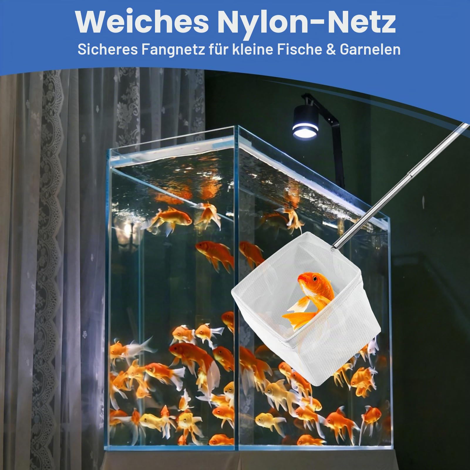 Kescher Aquarium, 2 Stück Aquarium Kescher mit Ausziehbarem Edelstahlgriff Langem Griff Ausziehbar bis zu 40 cm, 8CM Mini Aquarium Netz quadratische Maschen für Aquarien & kleine Teiche