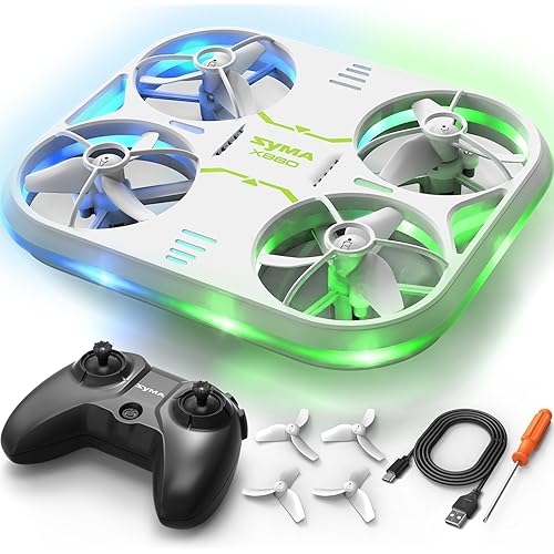 SYMA Kids Drone with LED Lights - X880 Indoor Drone with Altitude Hold, Easy to Fly Quadcopter with Full Protection, 360° Flips RC Helicopter UFO Gift for Adults Beginners